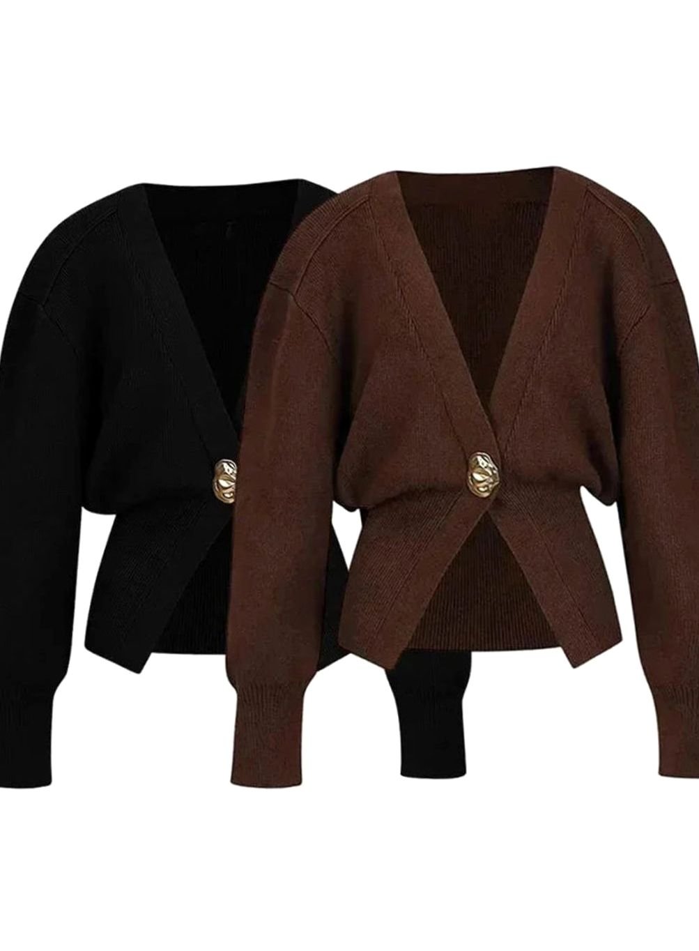 Women's V-Neck Gold Button Knit Cardigan