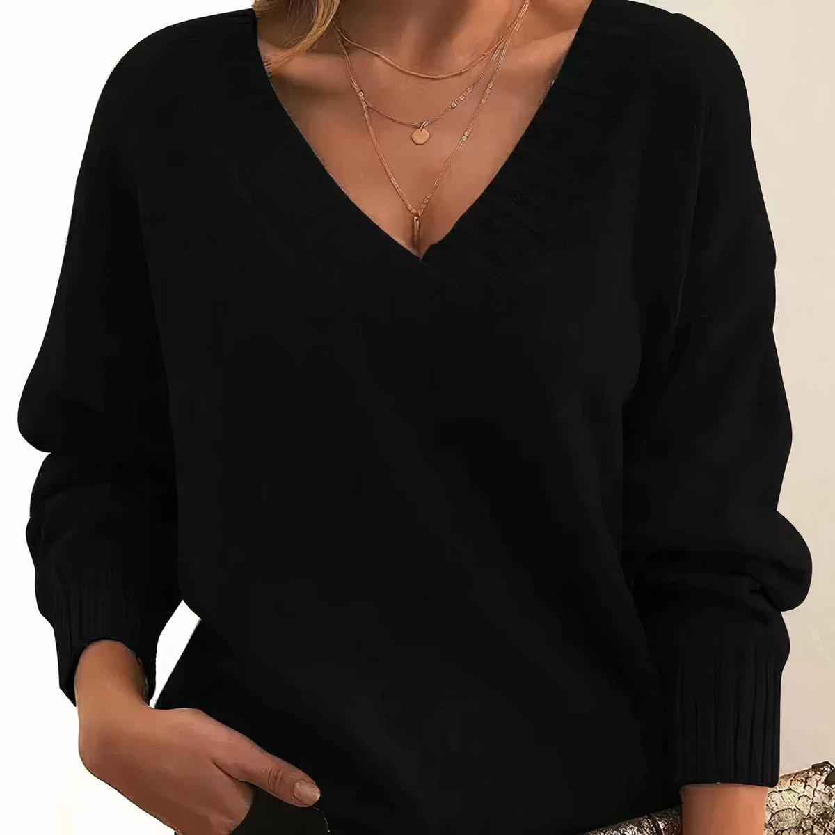 Women's V-Neck Long Sleeve Relaxed Knit Sweater