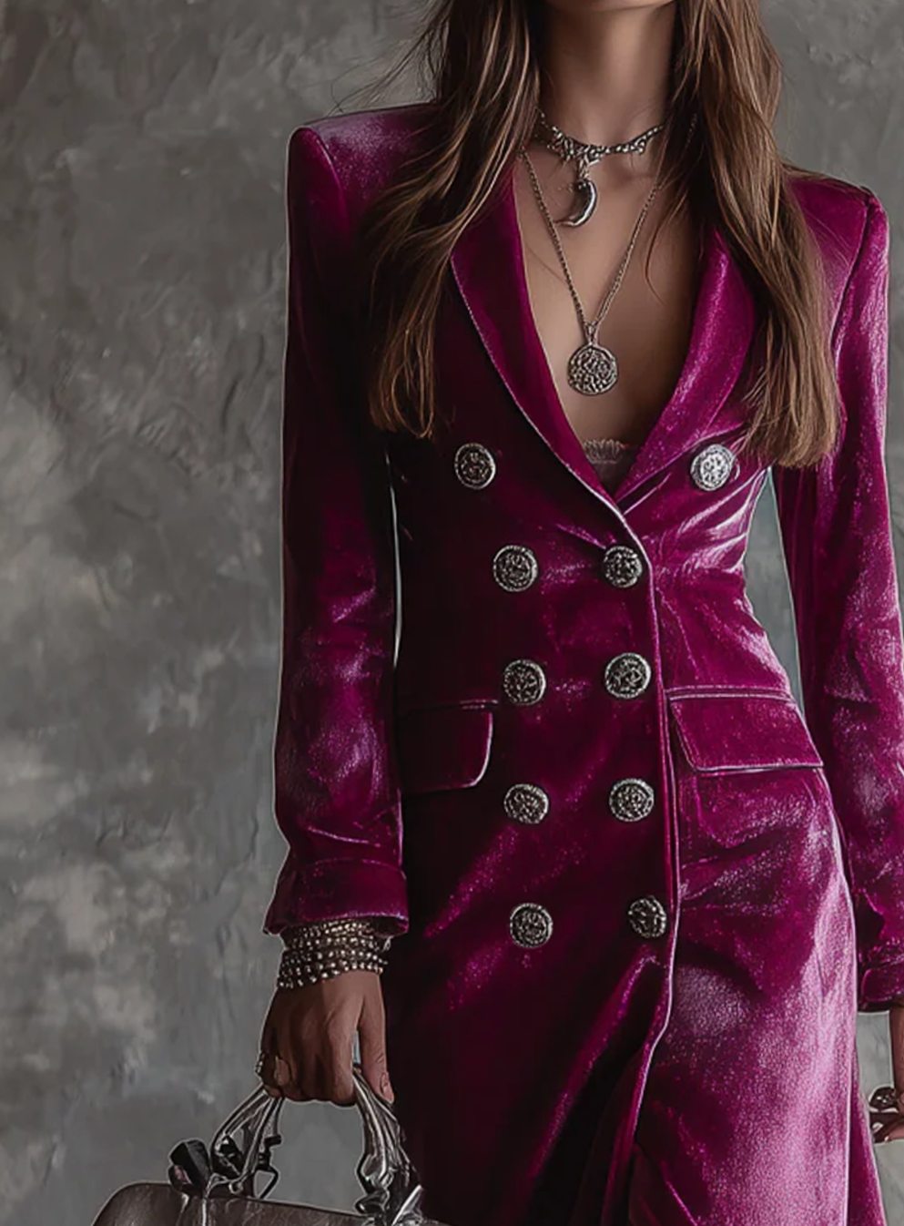 Women's Velvet Double-Breasted Longline Blazer Dress