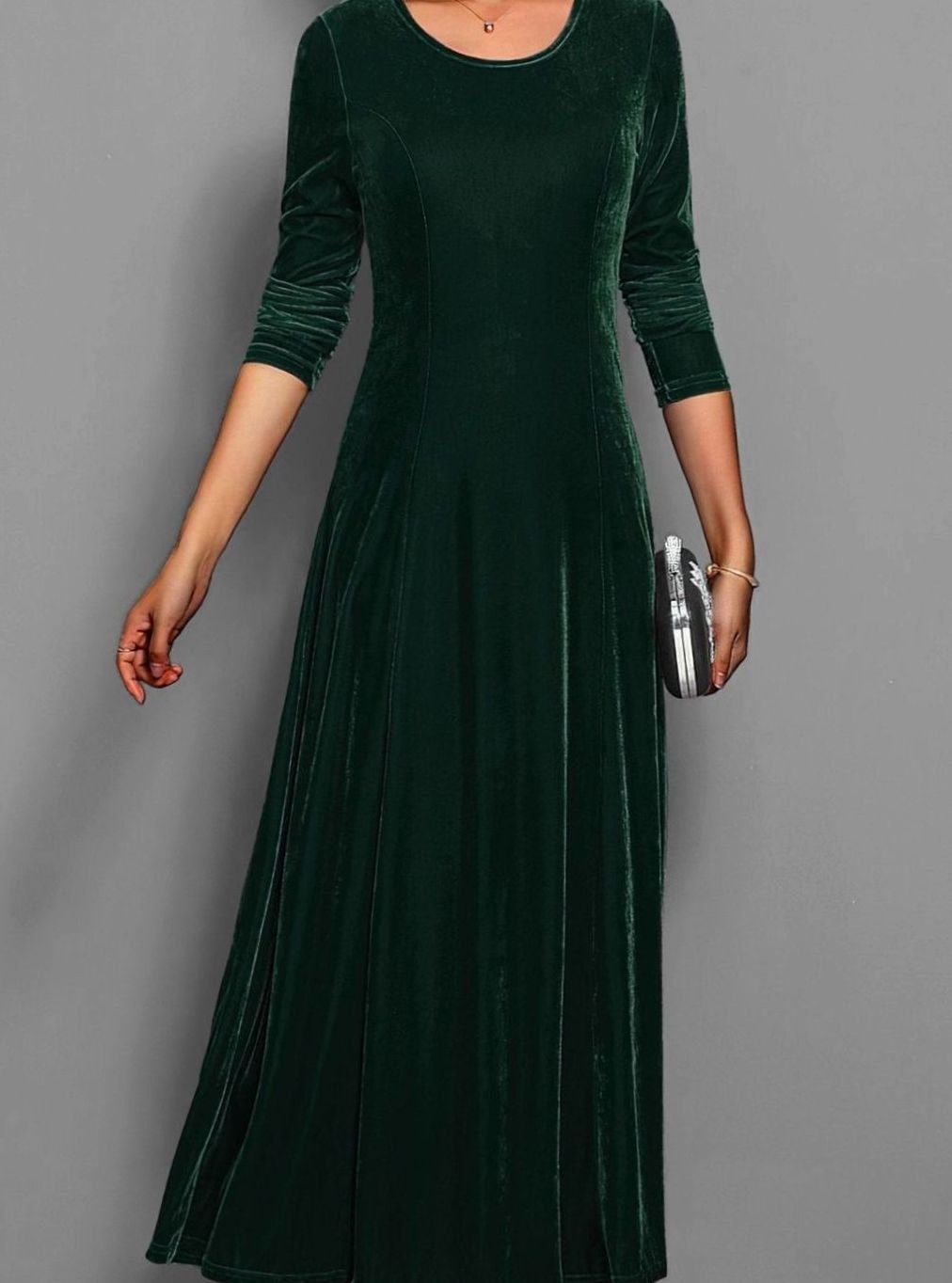 Women's Velvet Dress Long-Sleeve A-Line Maxi