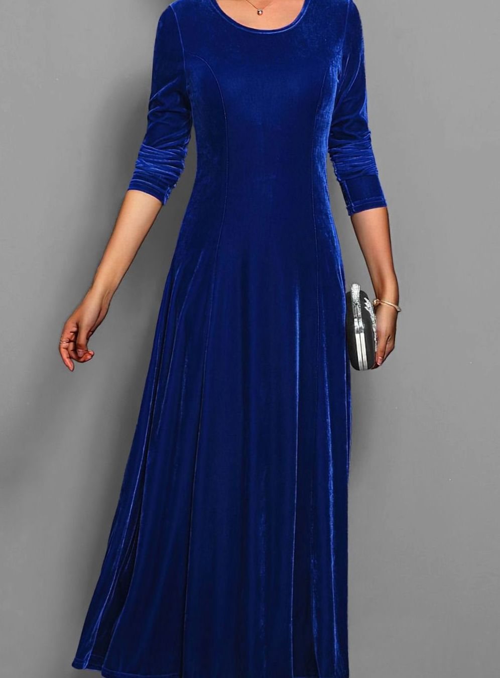 Women's Velvet Long Sleeve Formal Maxi Party Dress - Blue
