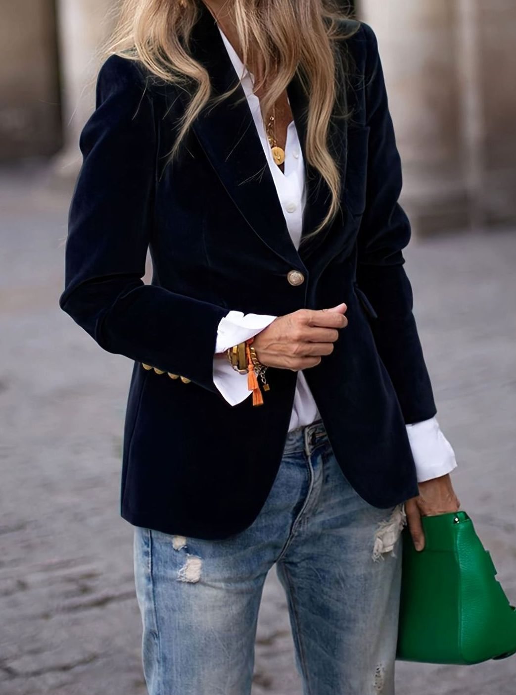 Women's Velvet Single-Button Relaxed Casual Blazer Jacket - Black