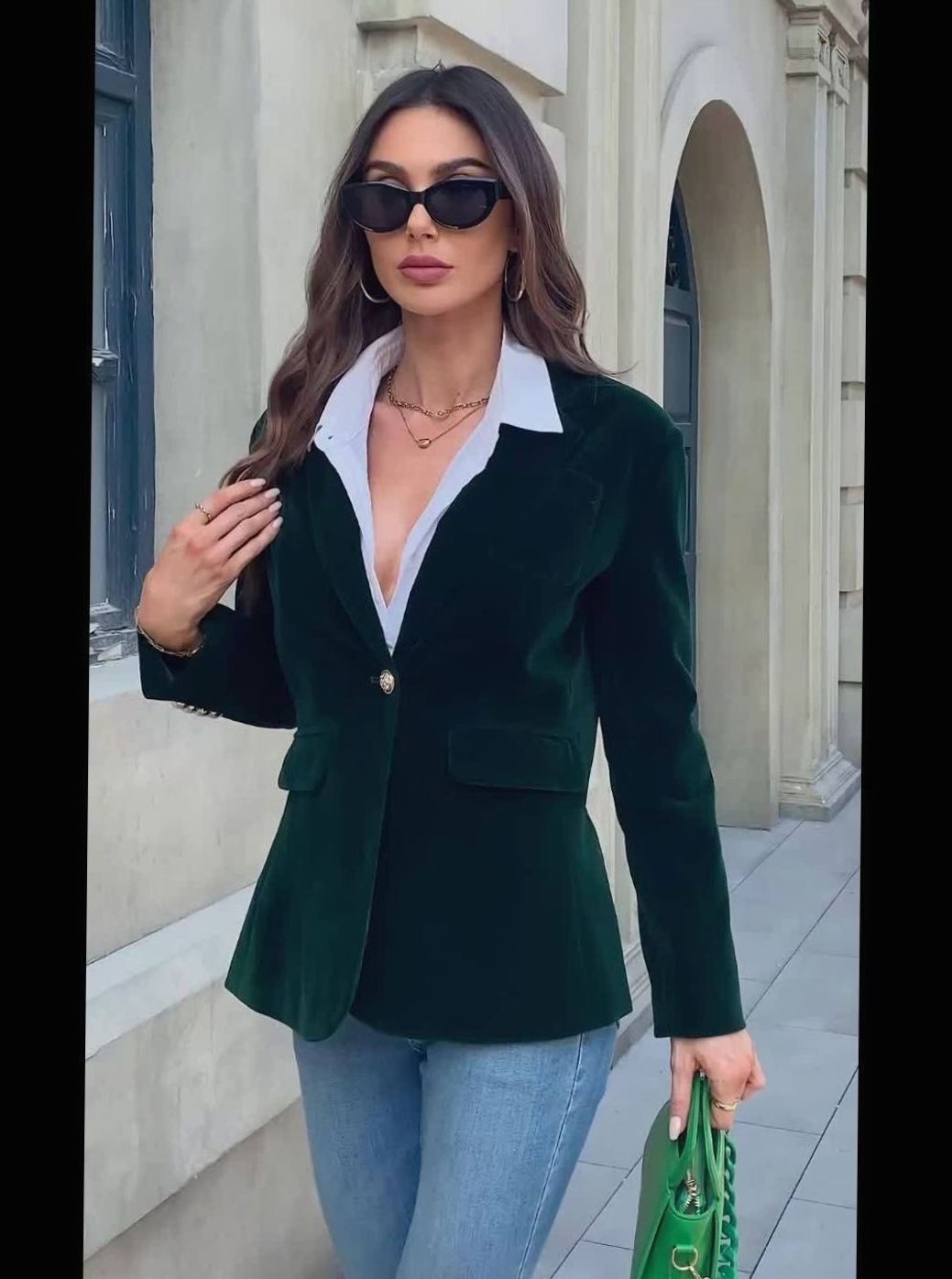 Women's Velvet Single-Button Relaxed Casual Blazer Jacket