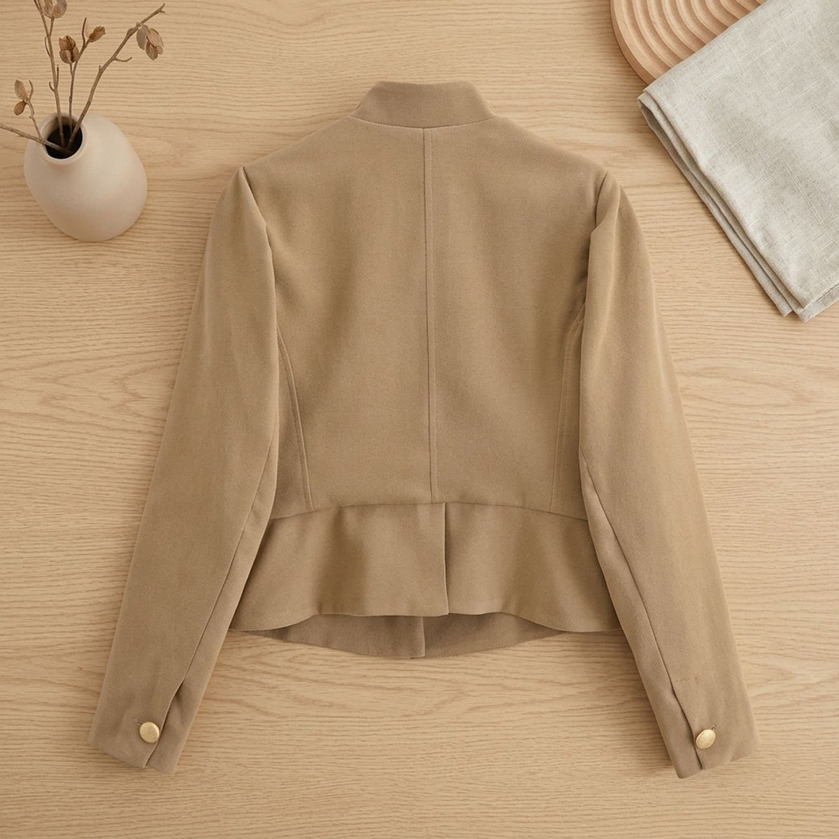 Women's Velvet Stand-Collar Gold-Button Military Blazer
