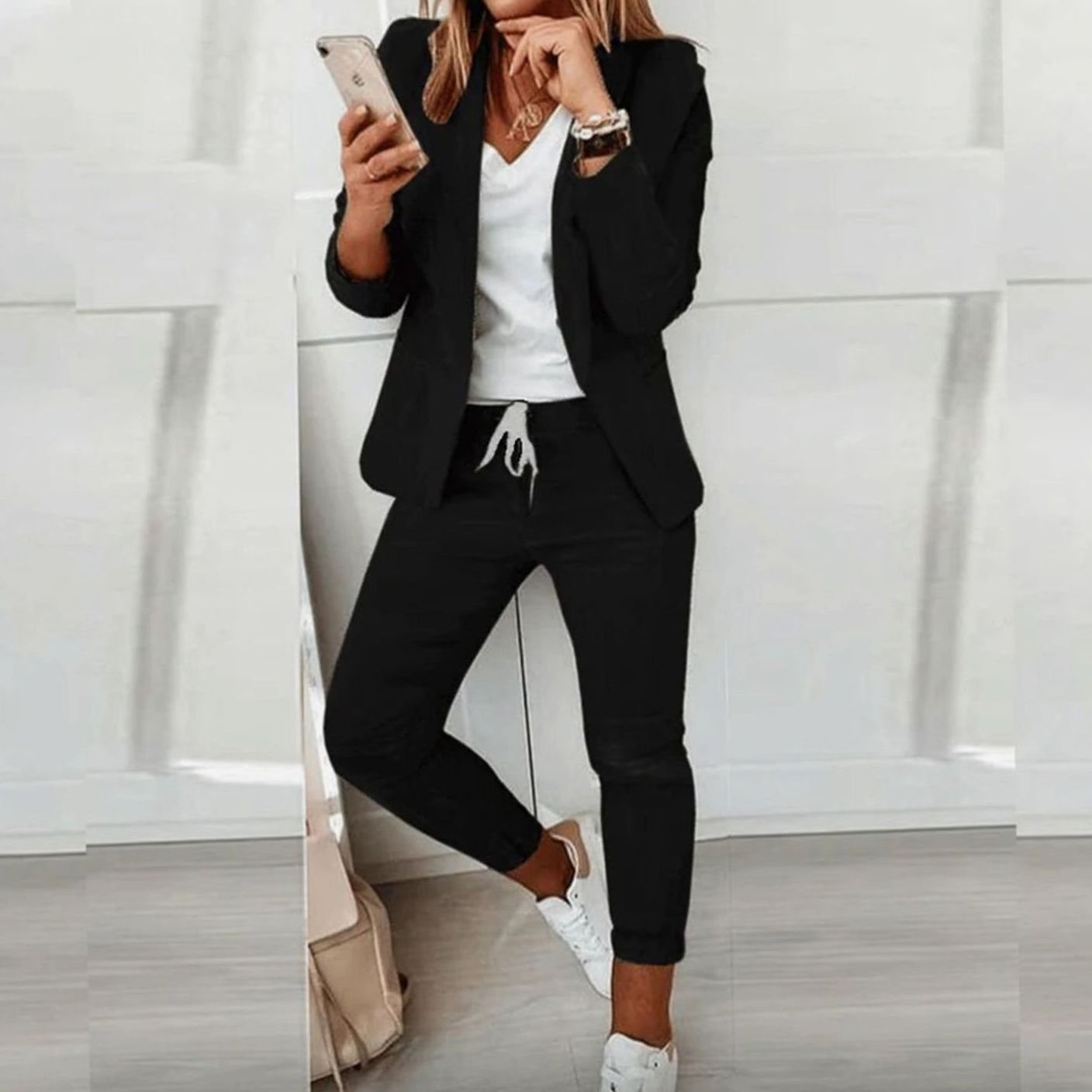 Women's Versatile Blazer Jogger Trouser Co-ord Set - Black