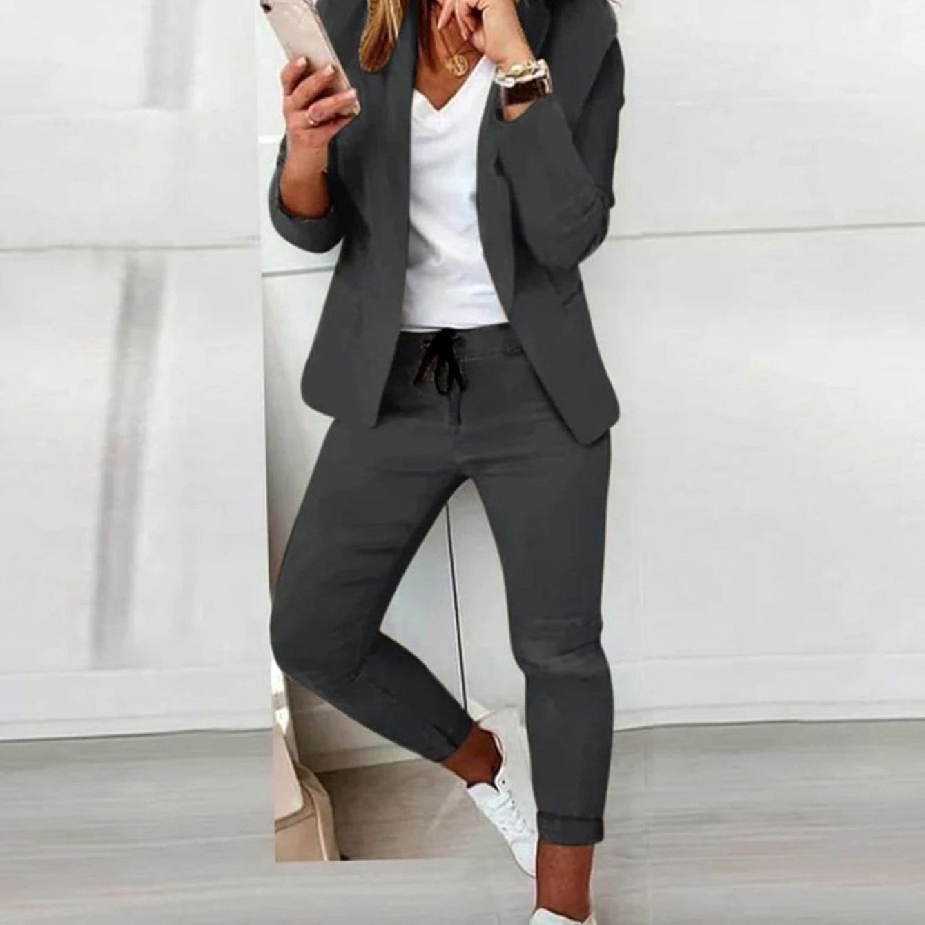 Women's Versatile Blazer Jogger Trouser Co-ord Set - Dark Grey