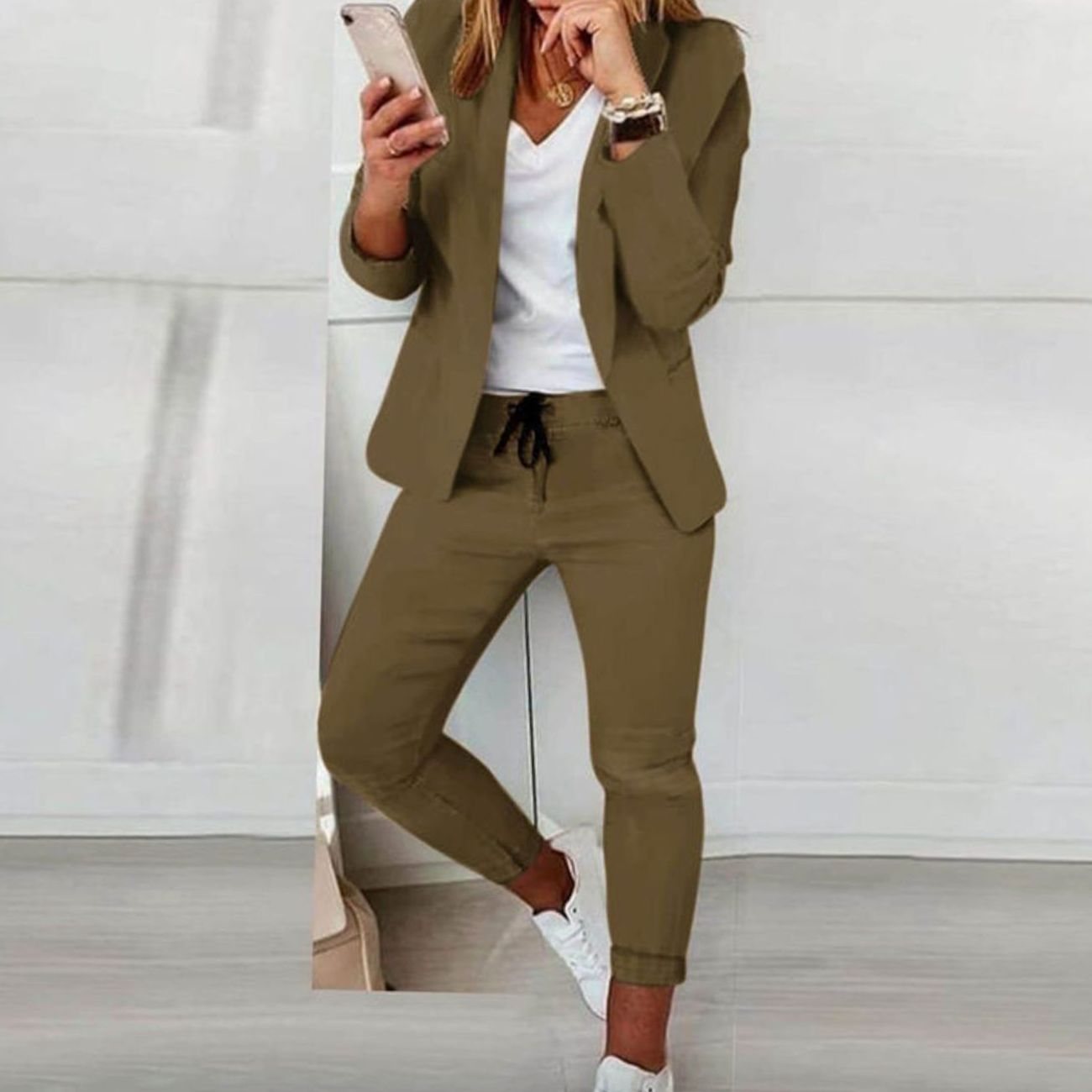 Women's Versatile Blazer Jogger Trouser Co-ord Set - Green