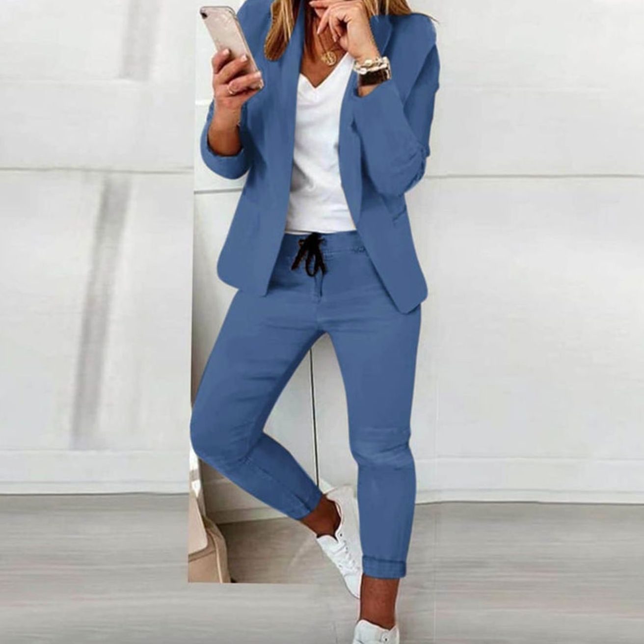 Women's Versatile Blazer Jogger Trouser Co-ord Set - Blue