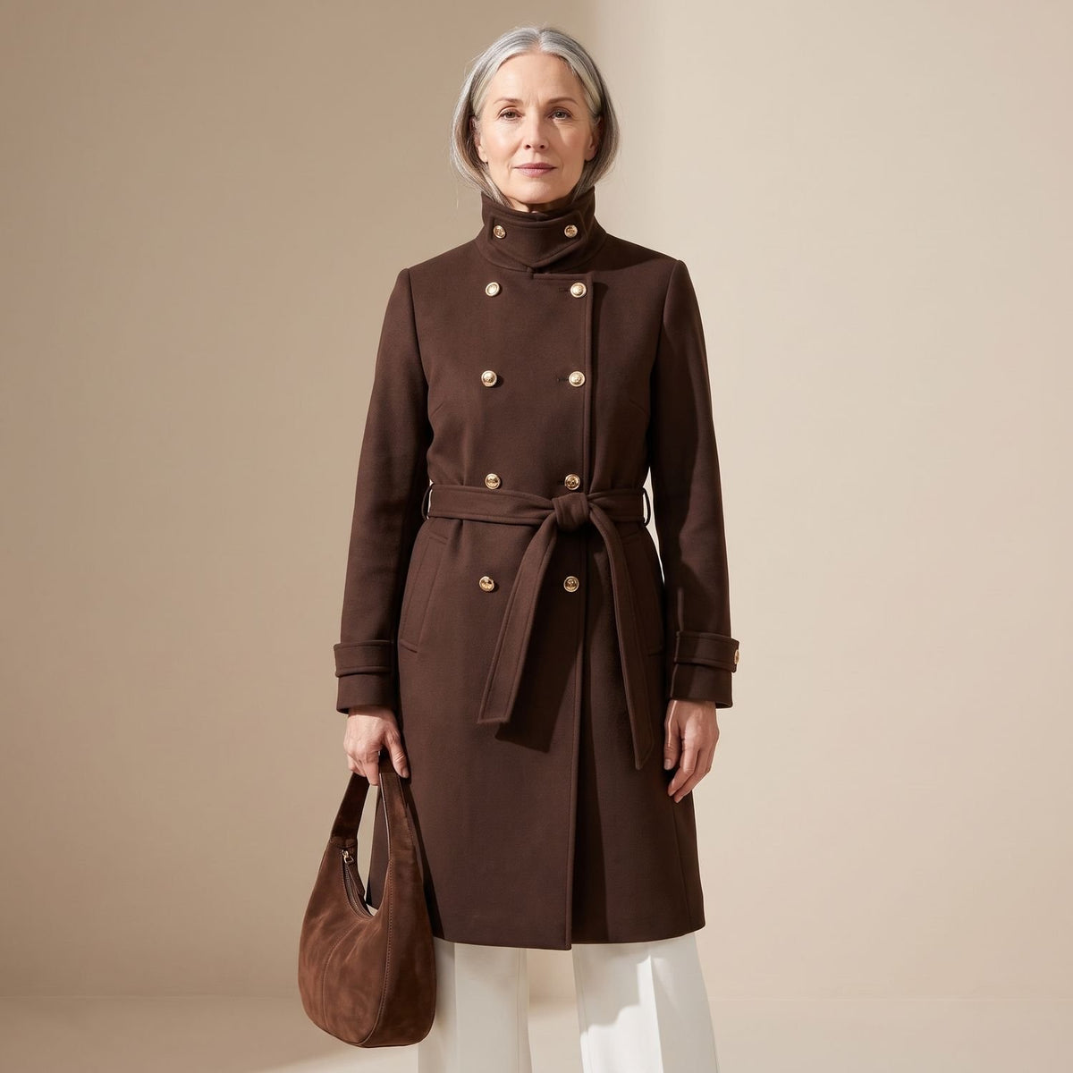 Women's Vintage Double-Breasted High-Neck Belted Trench Coat