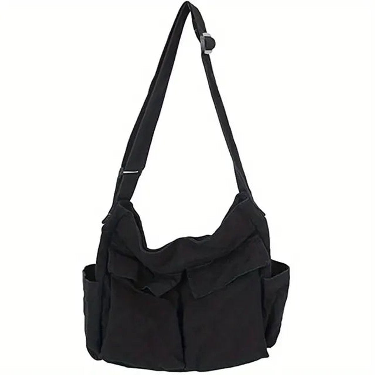 Women's Vintage Multi-Pocket Canvas Tote Bag Adjustable Shoulder Strap - Schwarz