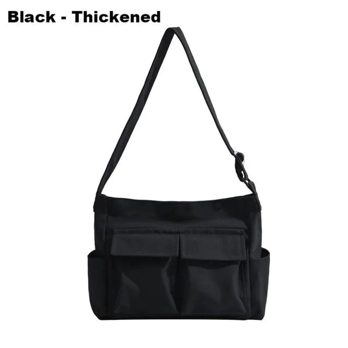 Women's Vintage Multi-Pocket Canvas Tote Bag Adjustable Shoulder Strap - Schwarz verdickt