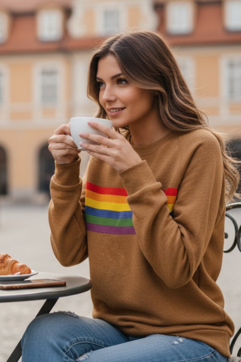 Women's Vintage Rainbow Striped Relaxed-Fit Long-Sleeve Jumper