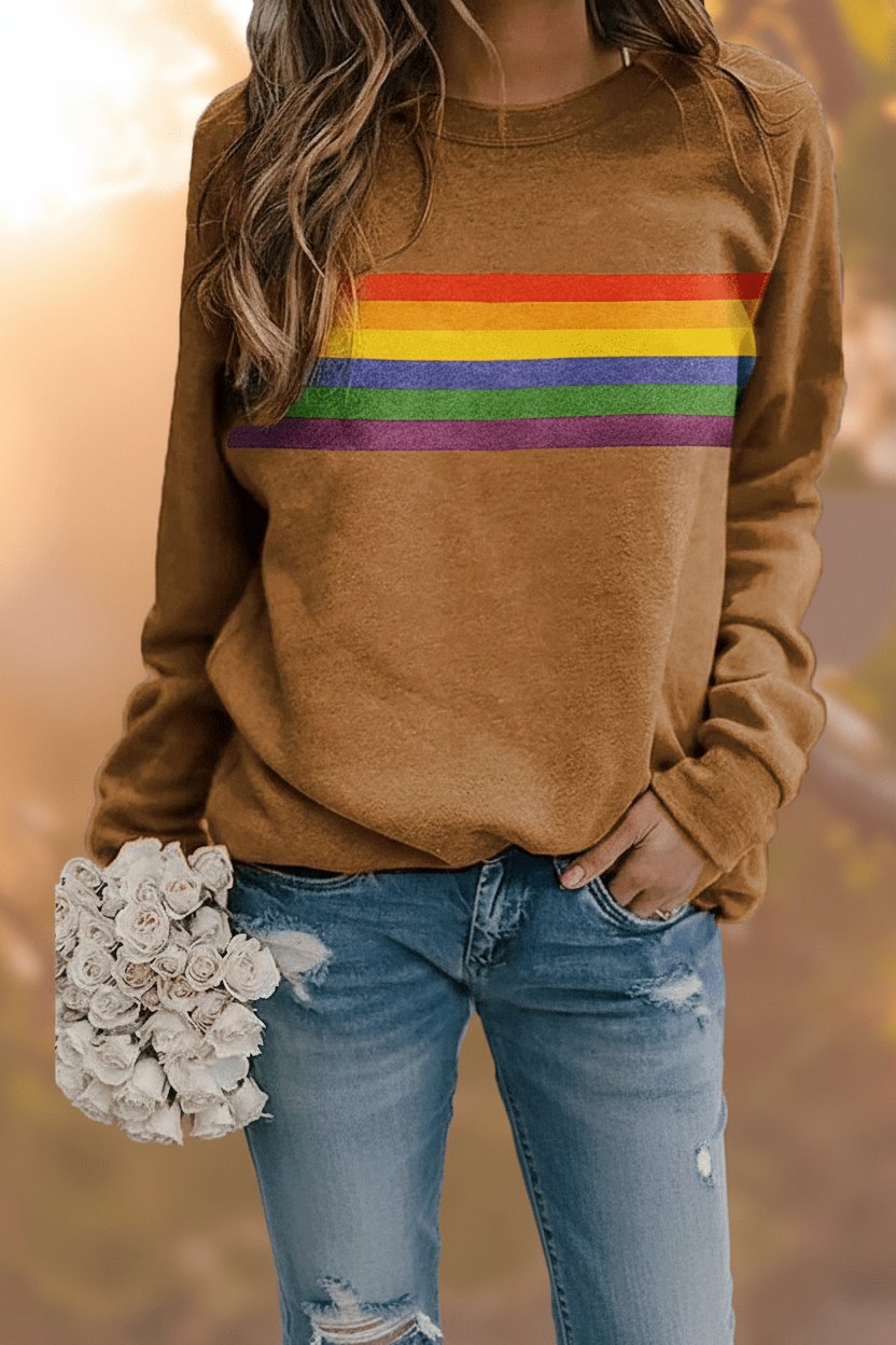Women's Vintage Rainbow Striped Relaxed-Fit Long-Sleeve Jumper - Yellow