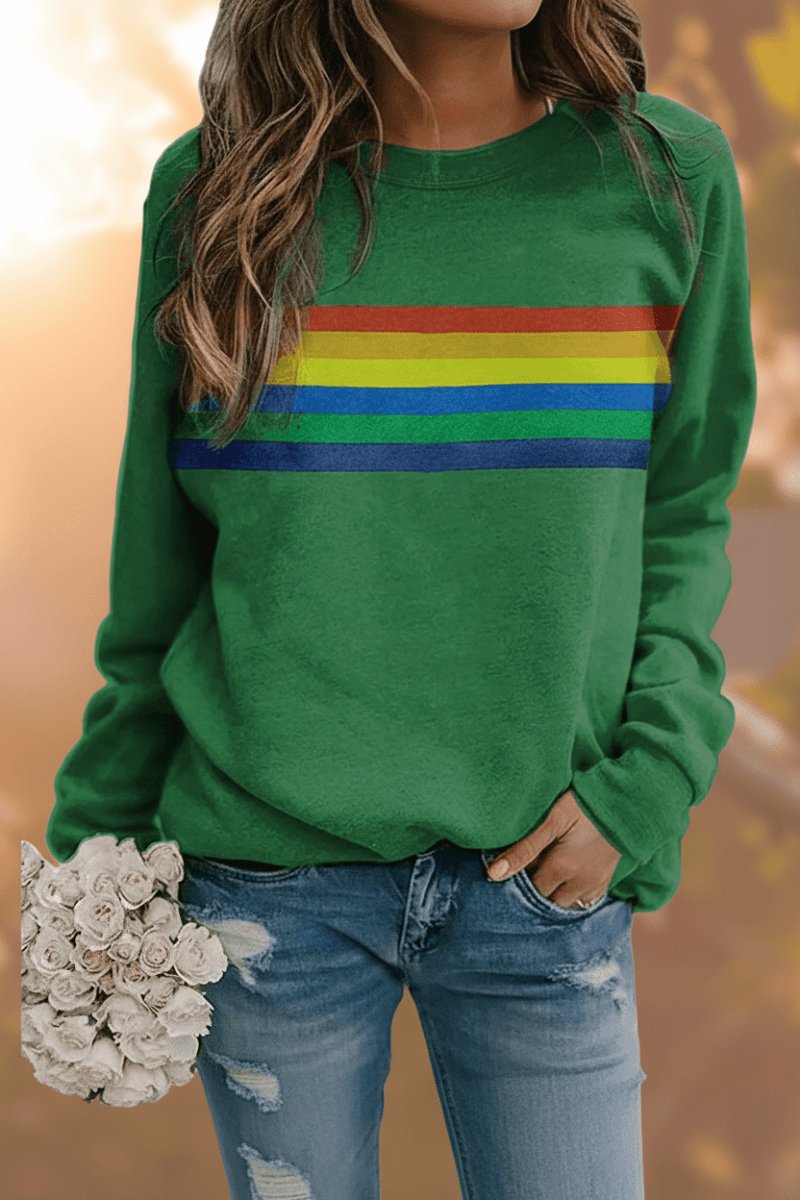 Women's Vintage Rainbow Striped Relaxed-Fit Long-Sleeve Jumper