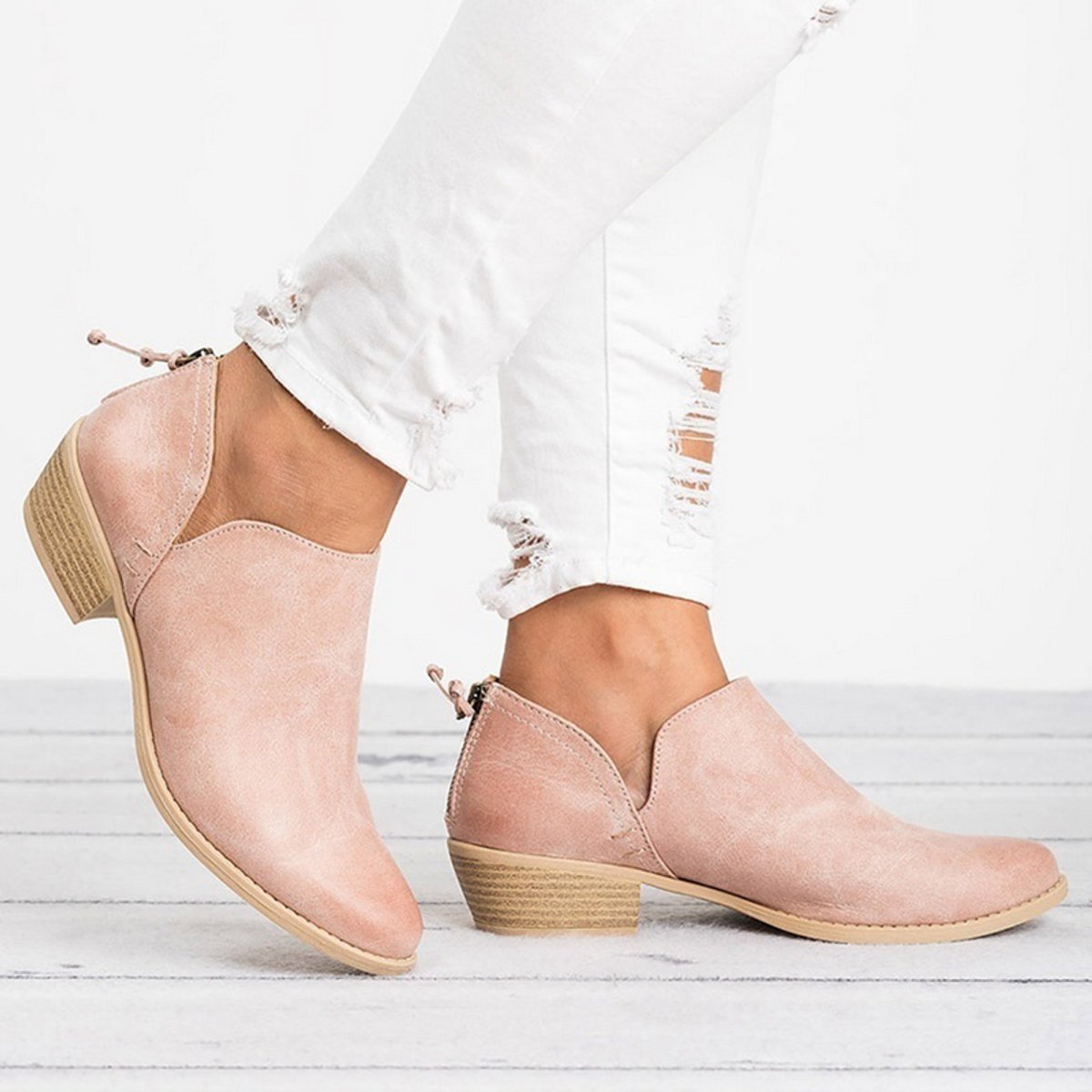Women's Vintage Slip-On Block Heel Ankle Boots - Pink