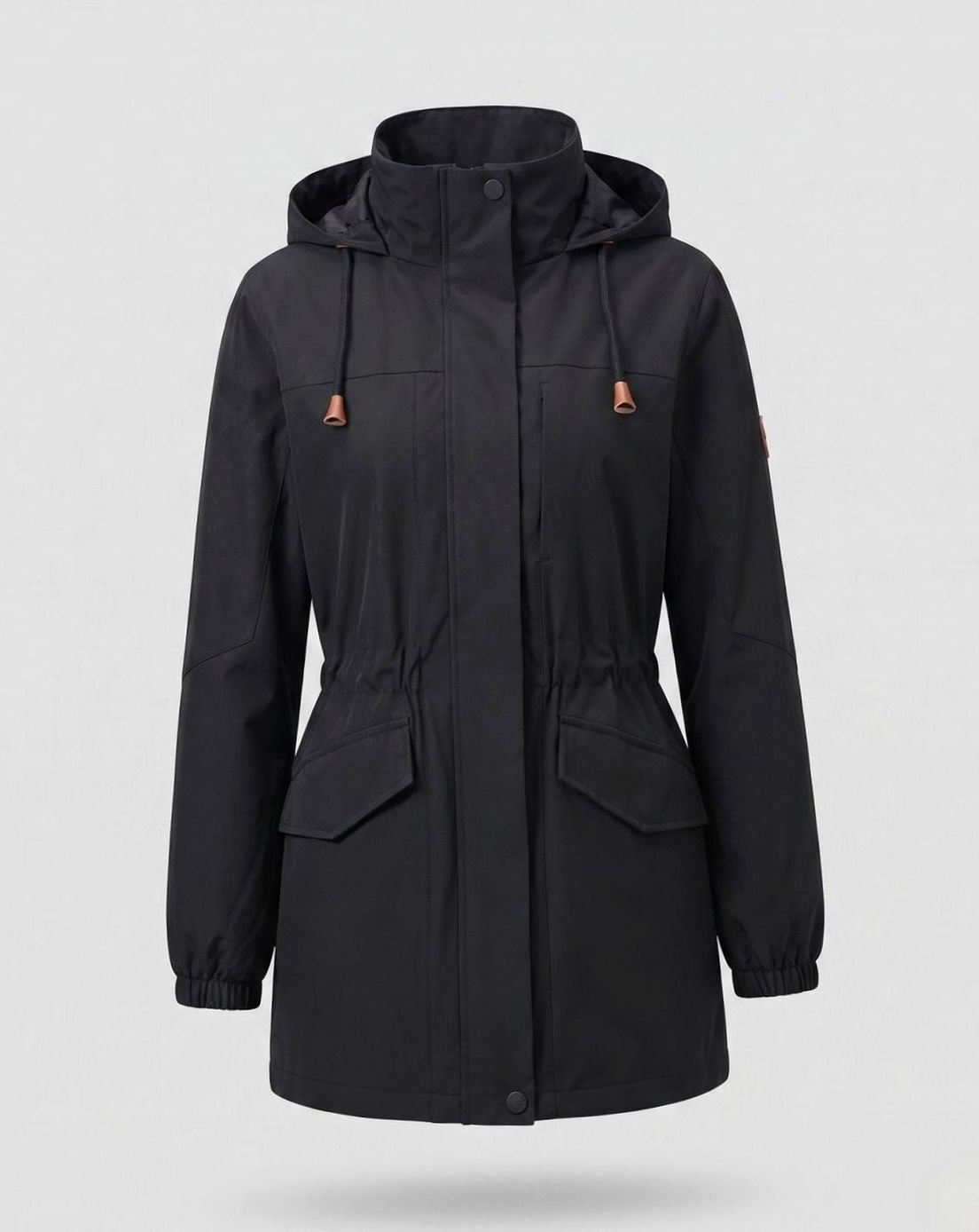 Women's Water-Resistant Hooded Drawstring Parka Coat - Women's Black