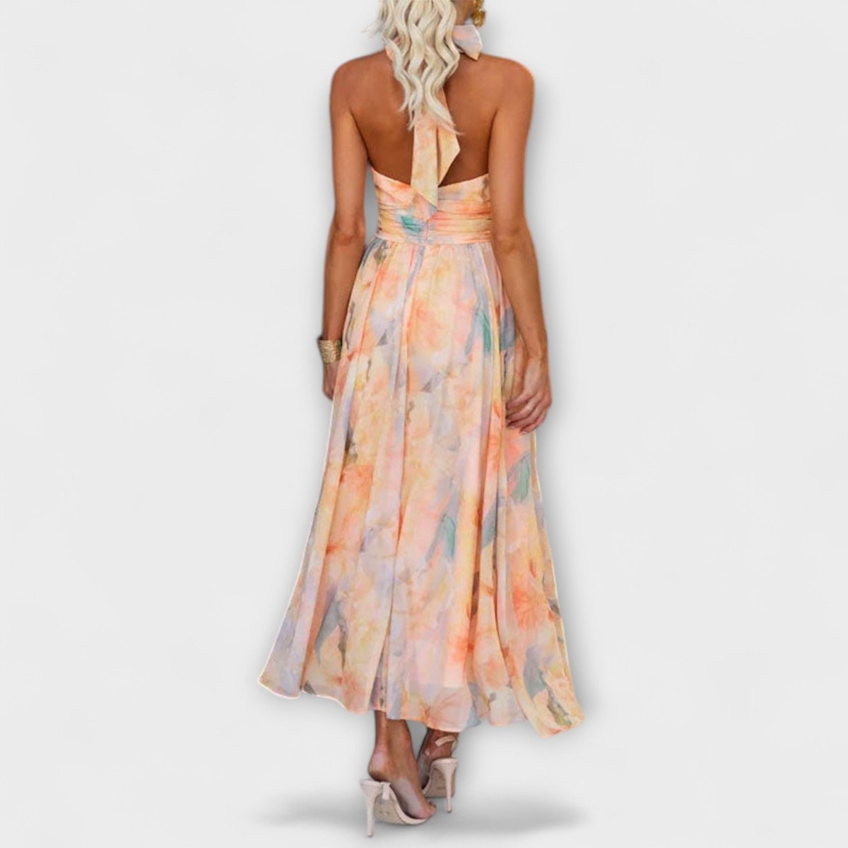Women's Watercolour Print Halter Neck Cocktail Party Dress Maxi