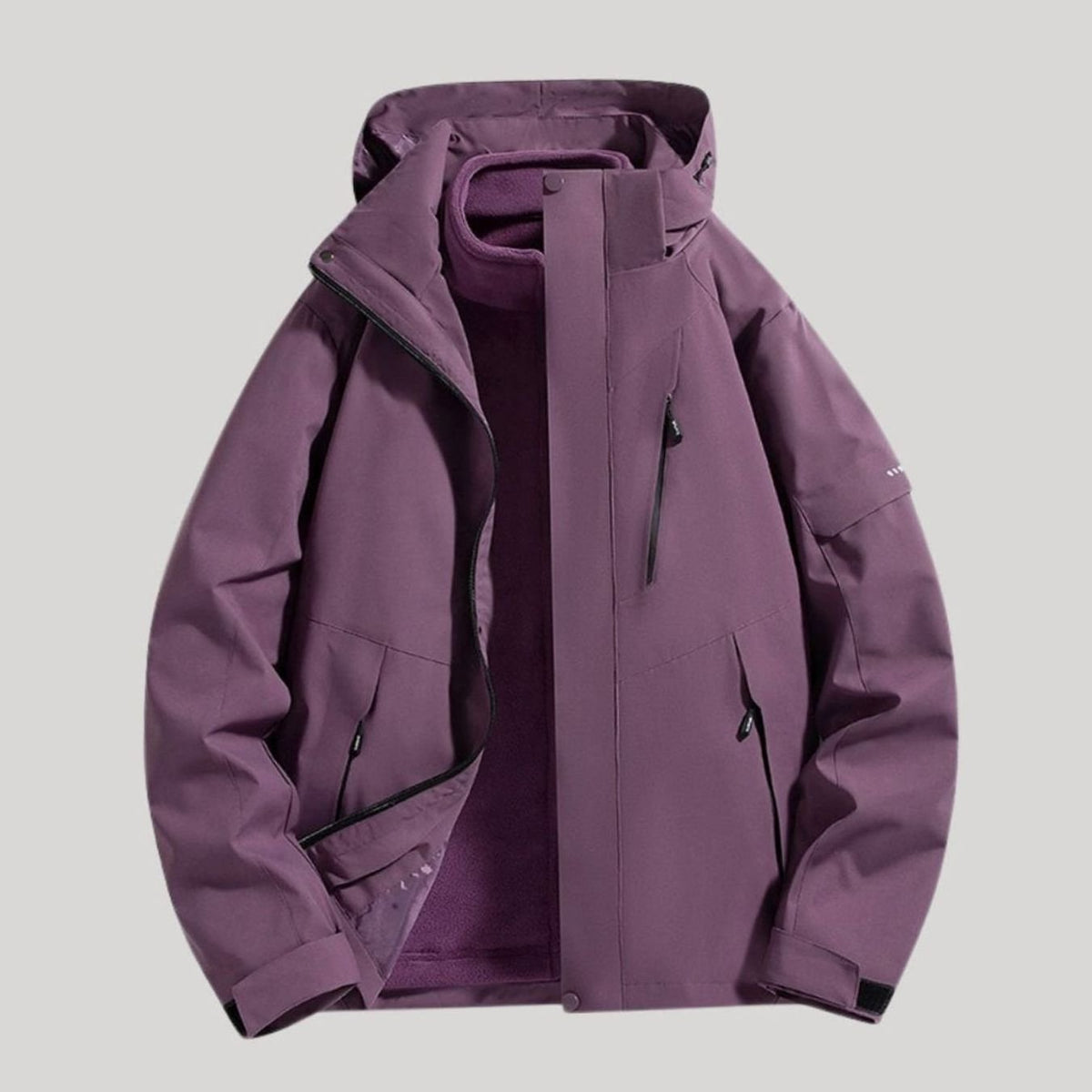 Women's Waterproof Detachable Hood Fleece-Lined Winter Jacket - Purple