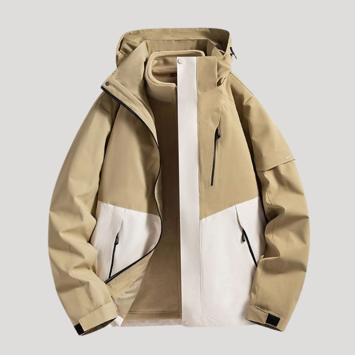 Women's Waterproof Detachable Hood Fleece-Lined Winter Jacket - Beige