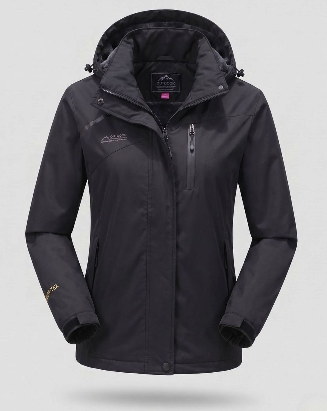 Women's Waterproof Fleece-Lined Hooded Winter Jacket - Women - Black (with Fleece)