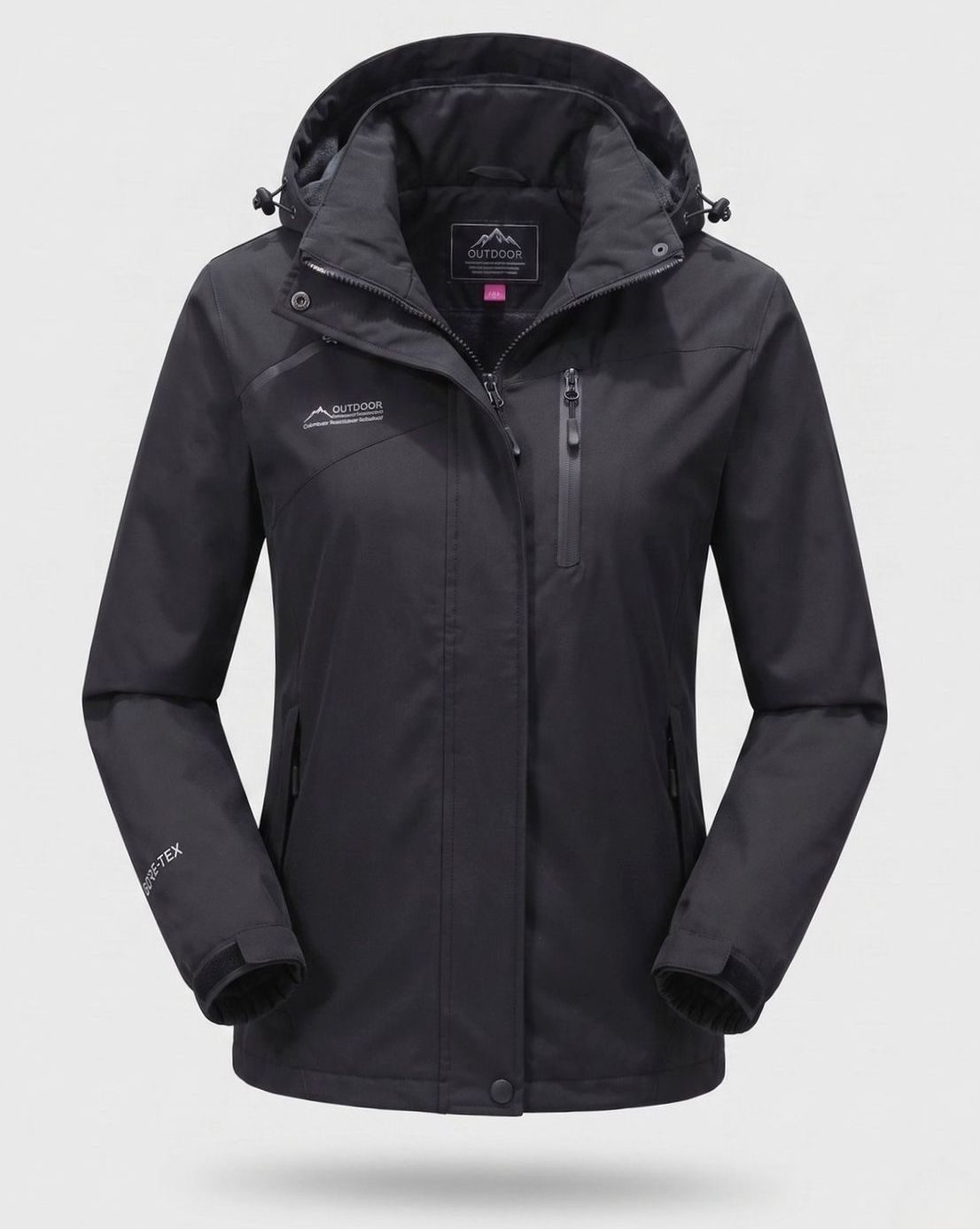 Women's Waterproof Fleece-Lined Hooded Winter Jacket - Men Black