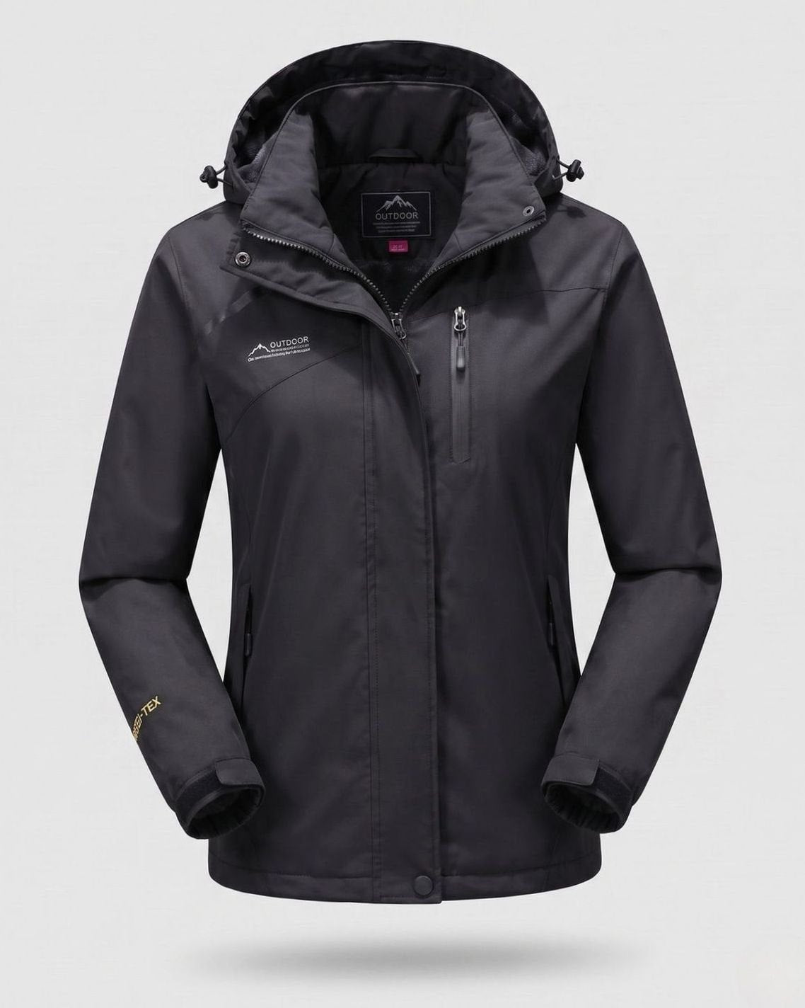 Women's Waterproof Fleece-Lined Hooded Winter Jacket - Men - Black - Lined