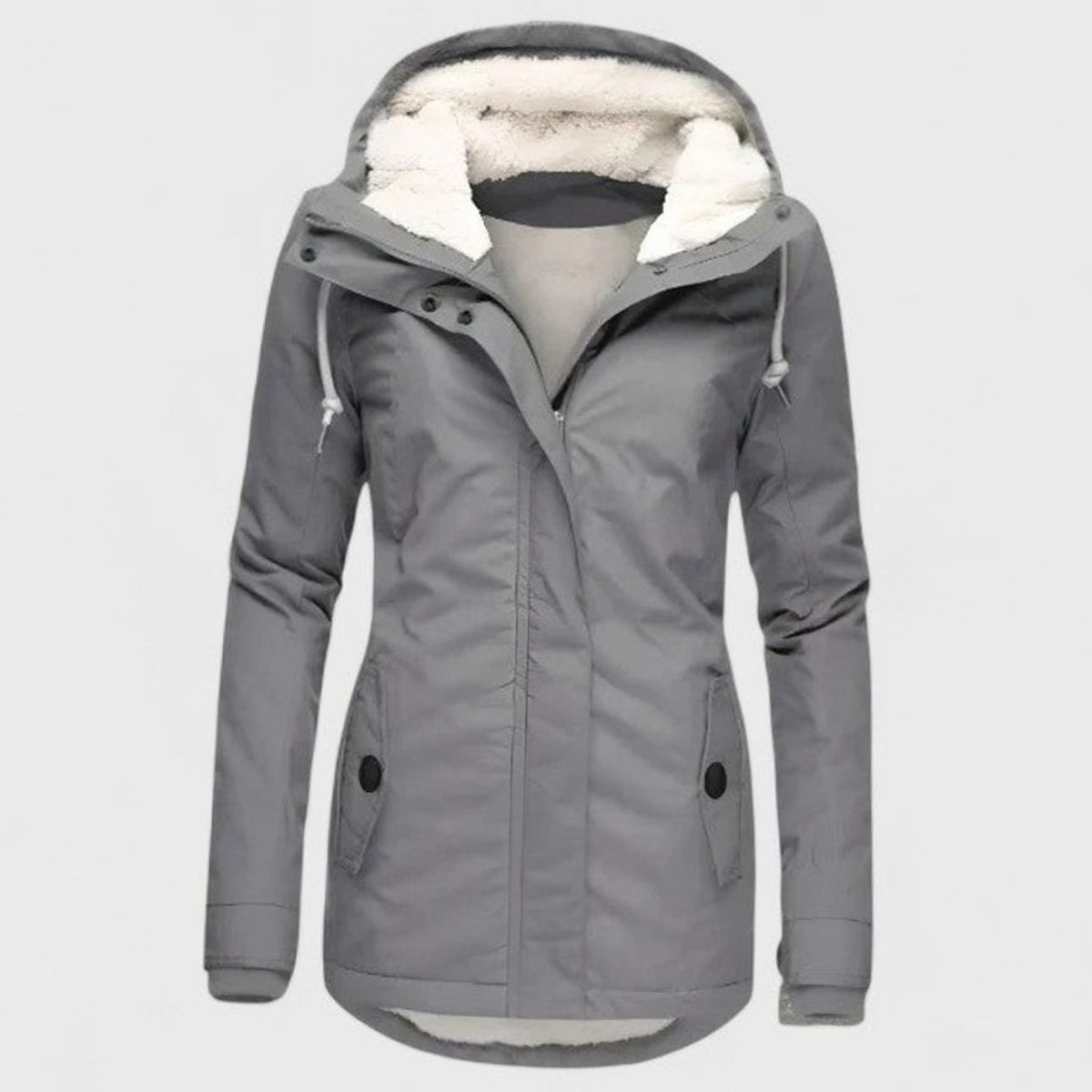 Women's Waterproof Fleece-Lined Hooded Winter Parka Coat - Grey