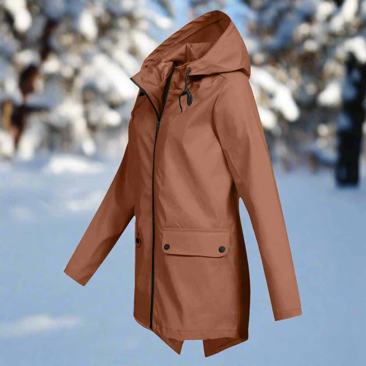 Women's Waterproof Hooded Zip-Up Rain Jacket Adjustable Cuffs