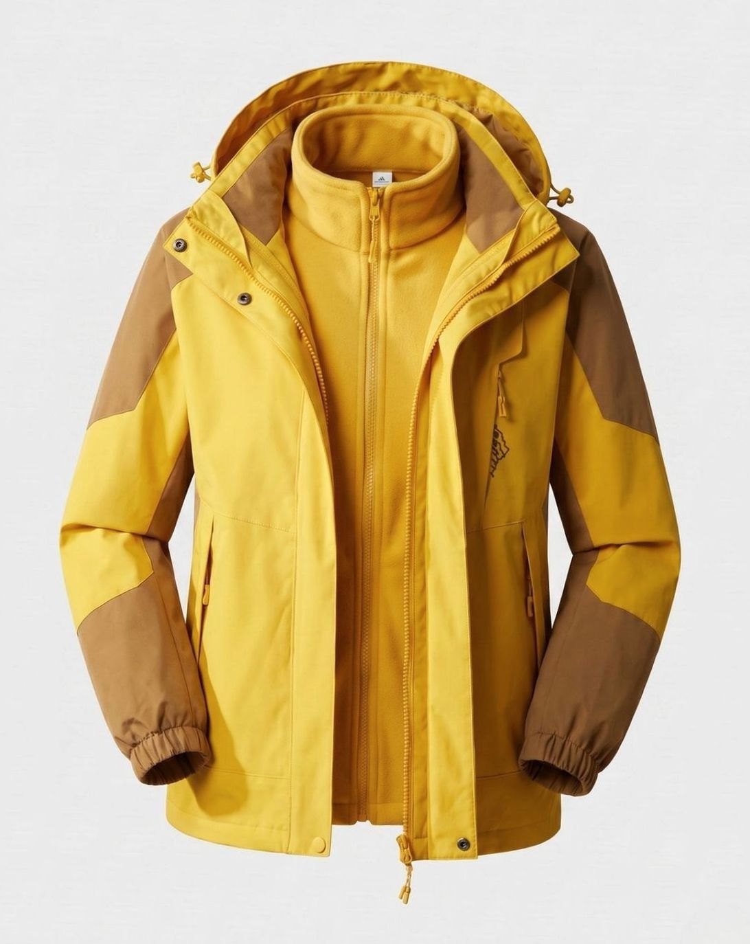 Women's Waterproof Two-Layer Hooded Outdoor Jacket Adjustable Hem - Women Orange-Yellow (2-Piece Set)