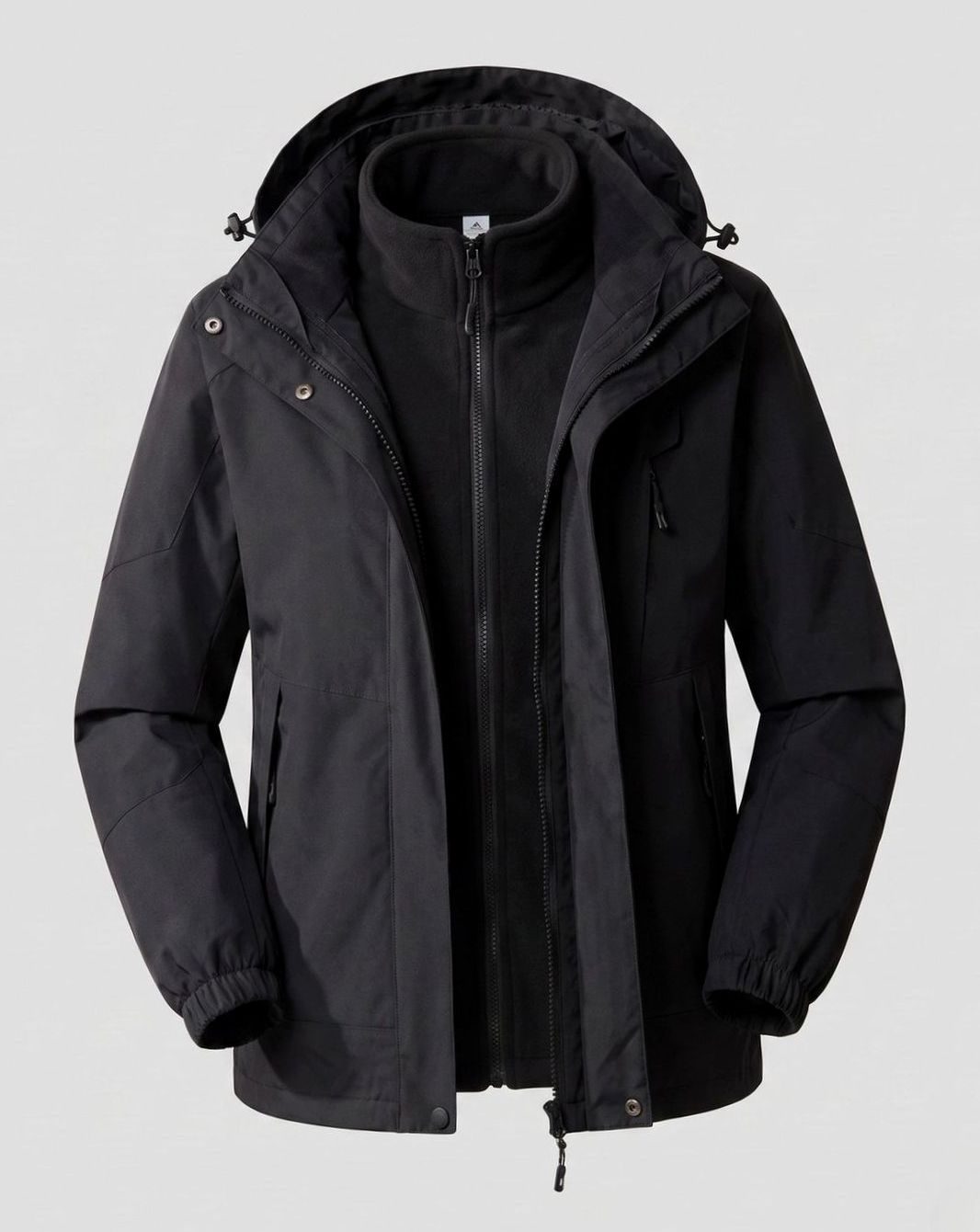 Women's Waterproof Two-Layer Hooded Outdoor Jacket Adjustable Hem - Women Black (Single)