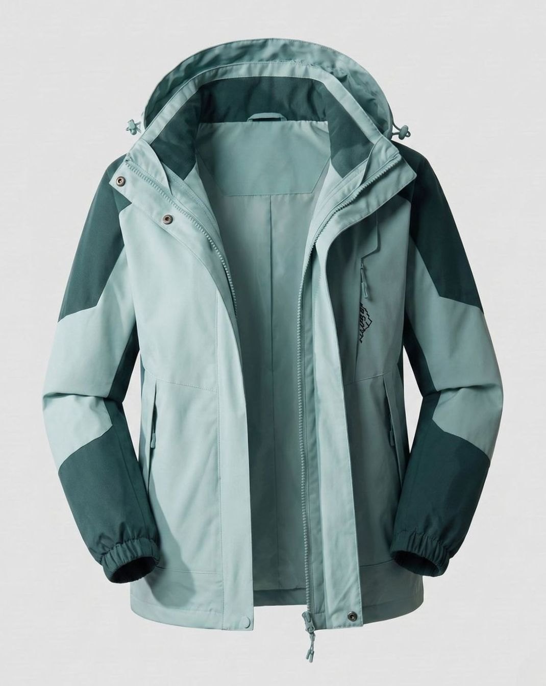 Women's Waterproof Two-Layer Hooded Outdoor Jacket Adjustable Hem - Women Dark Green (Single)