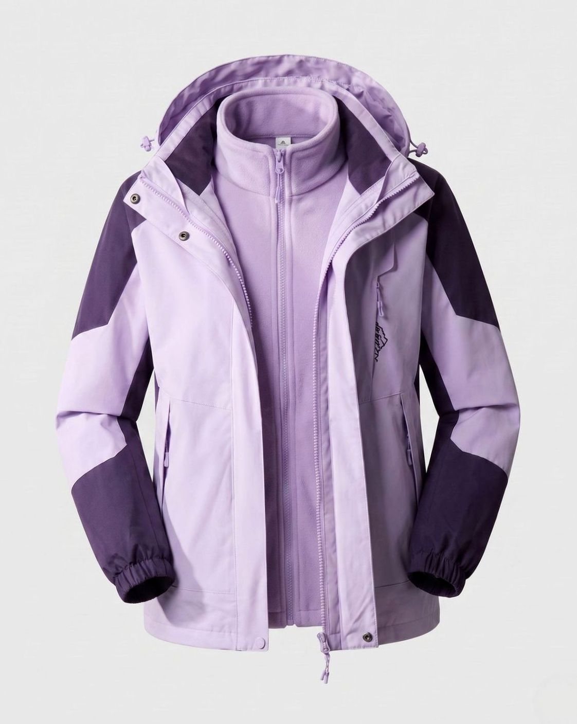 Women's Waterproof Two-Layer Hooded Outdoor Jacket Adjustable Hem - Women Light Lilac (Single)