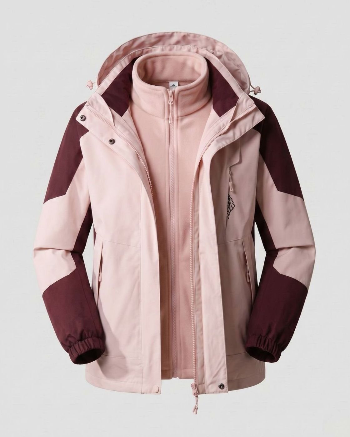 Women's Waterproof Two-Layer Hooded Outdoor Jacket Adjustable Hem - Women Light Lilac (2-Piece Set)
