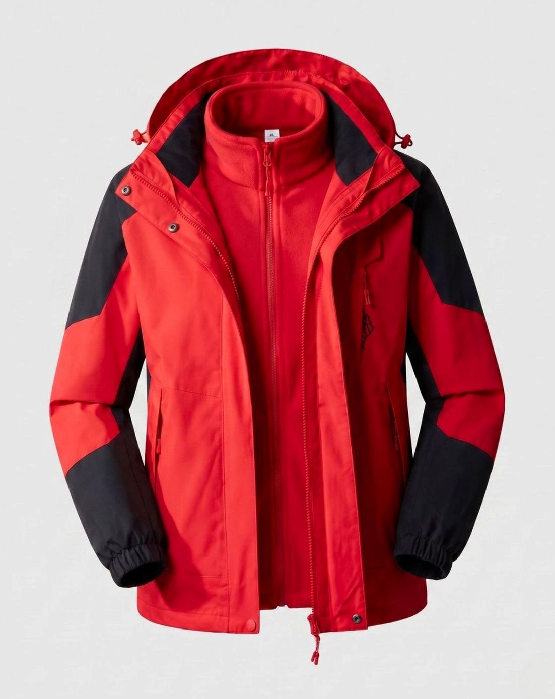 Women's Waterproof Two-Layer Hooded Outdoor Jacket Adjustable Hem - Men China Red (Single)