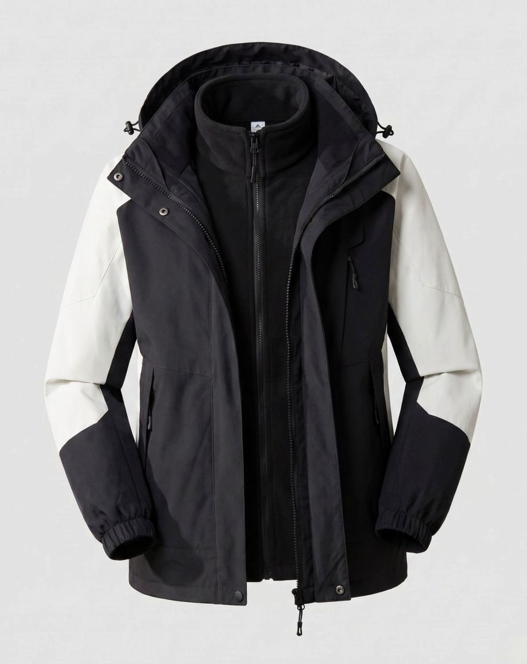 Women's Waterproof Two-Layer Hooded Outdoor Jacket Adjustable Hem - Men White (Single)