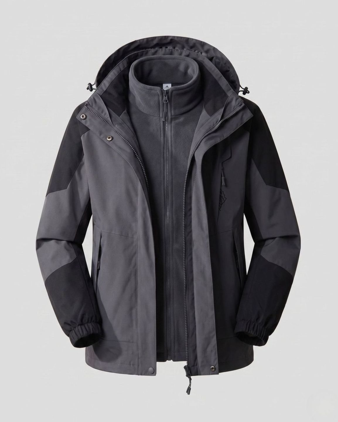 Women's Waterproof Two-Layer Hooded Outdoor Jacket Adjustable Hem - Men Dark Gray (2-Piece Set)