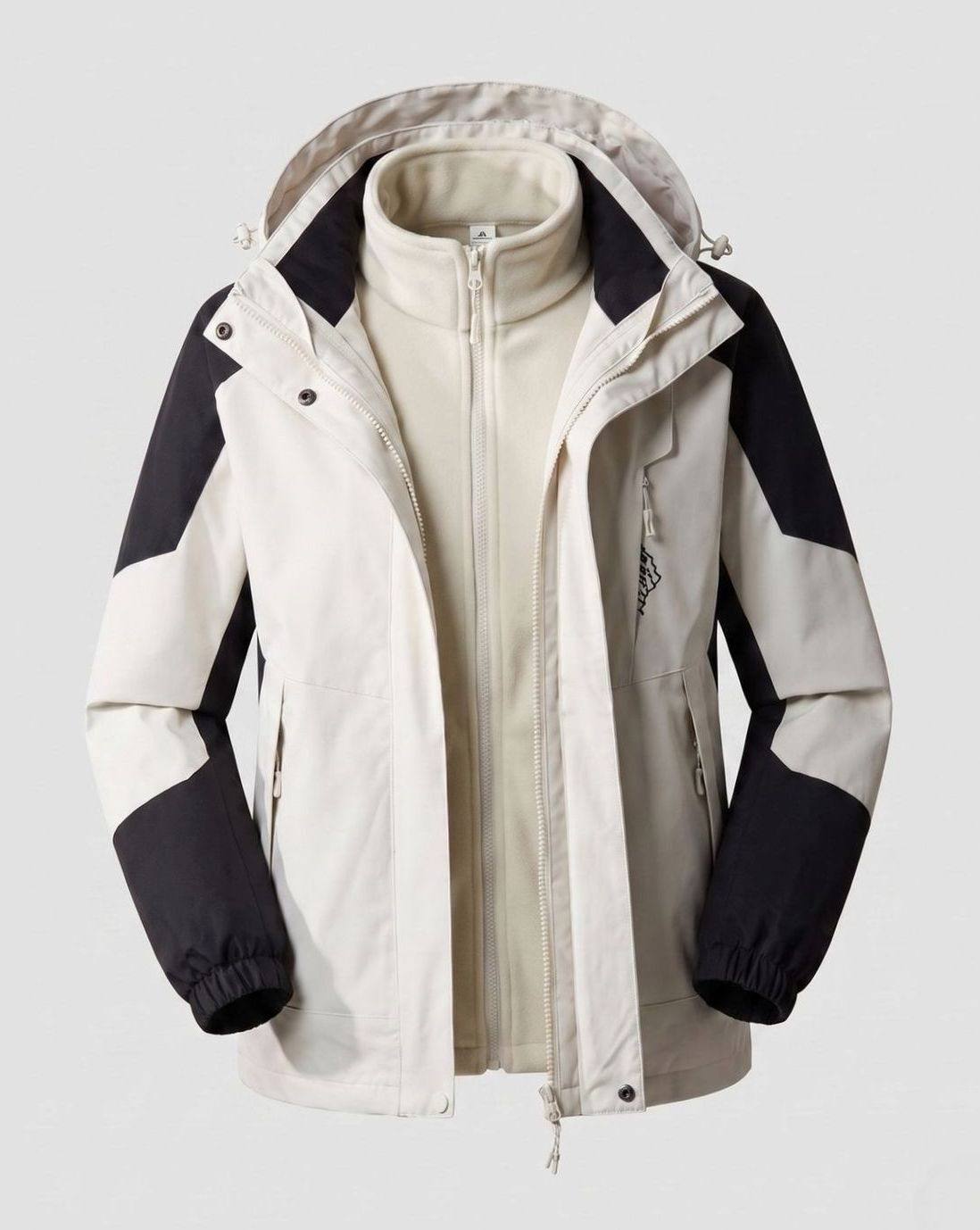 Women's Waterproof Two-Layer Hooded Outdoor Jacket Adjustable Hem - Men White (2-Piece Set)