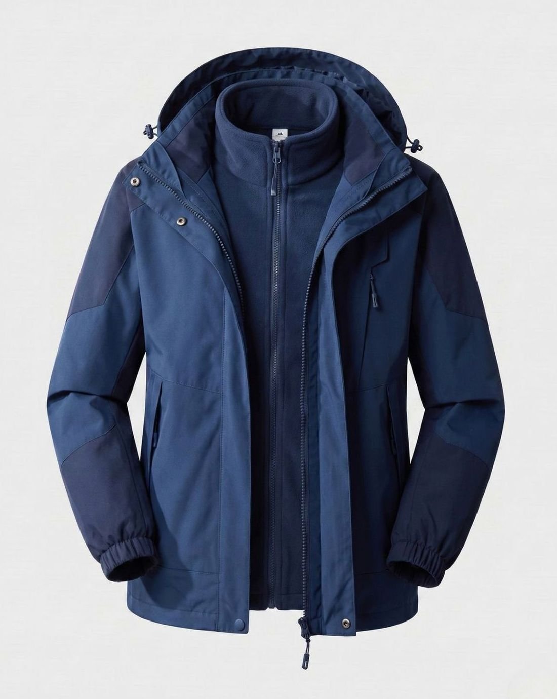 Women's Waterproof Two-Layer Hooded Outdoor Jacket Adjustable Hem - Men Denim Blue (Single)