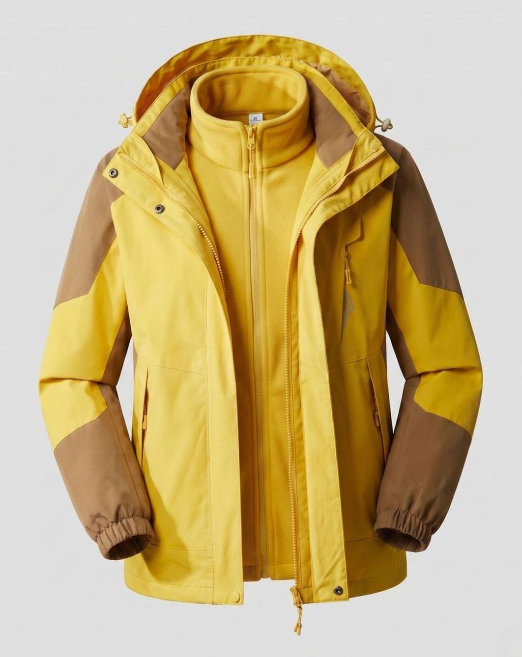 Women's Waterproof Two-Layer Hooded Outdoor Jacket Adjustable Hem - Men Orange-Yellow (Single)