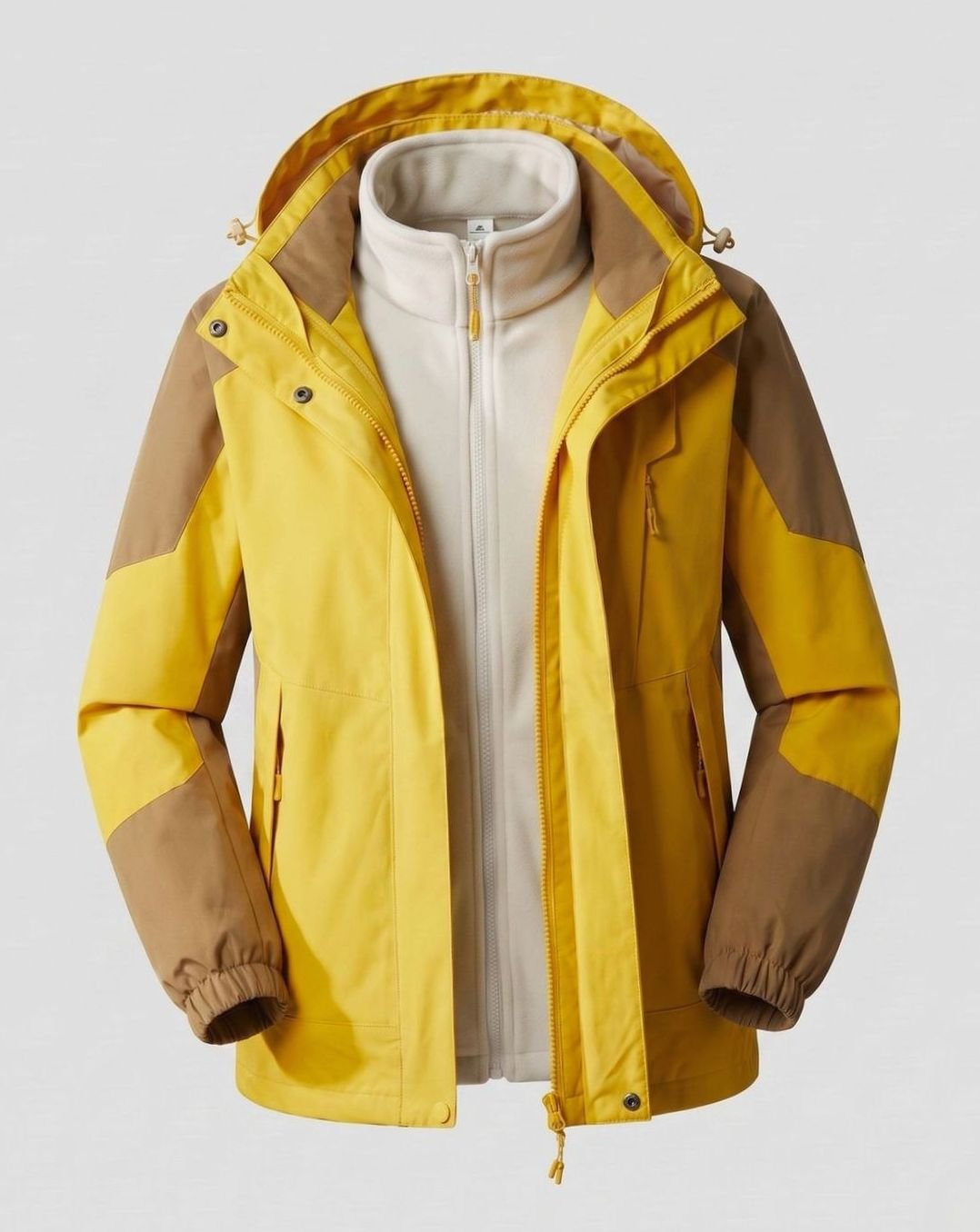Women's Waterproof Two-Layer Hooded Outdoor Jacket Adjustable Hem - Women Orange-Yellow (Single)