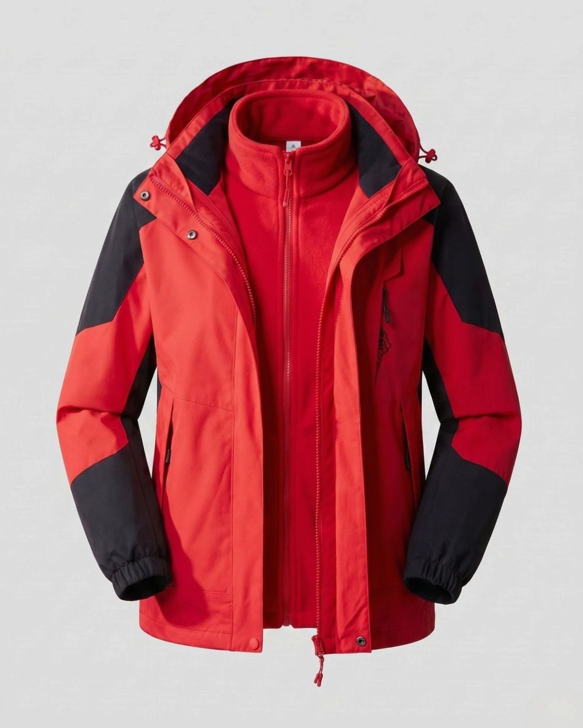 Women's Waterproof Two-Layer Hooded Outdoor Jacket Adjustable Hem - Women China Red (2-Piece Set)