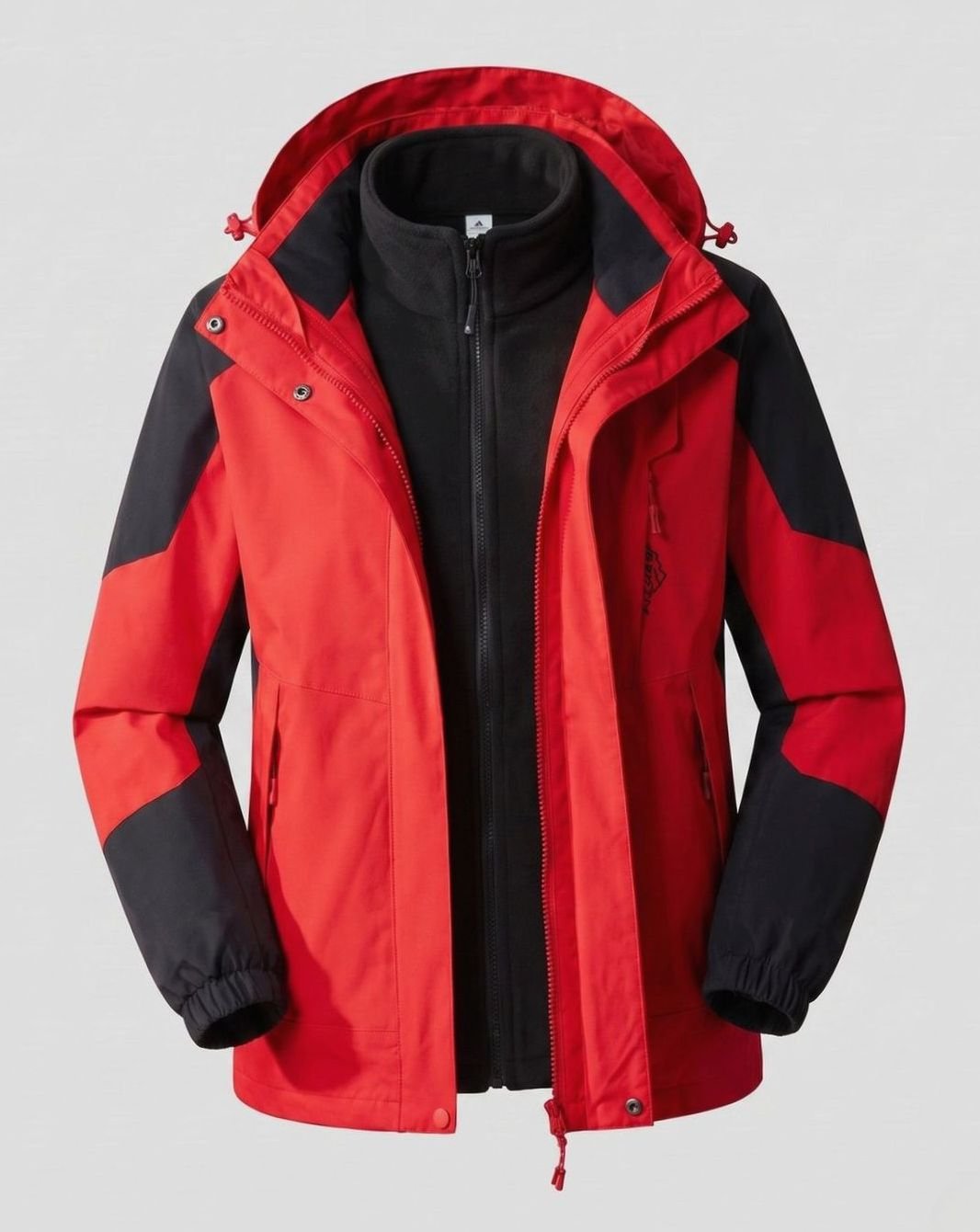 Women's Waterproof Two-Layer Hooded Outdoor Jacket Adjustable Hem - Women China Red (Single)