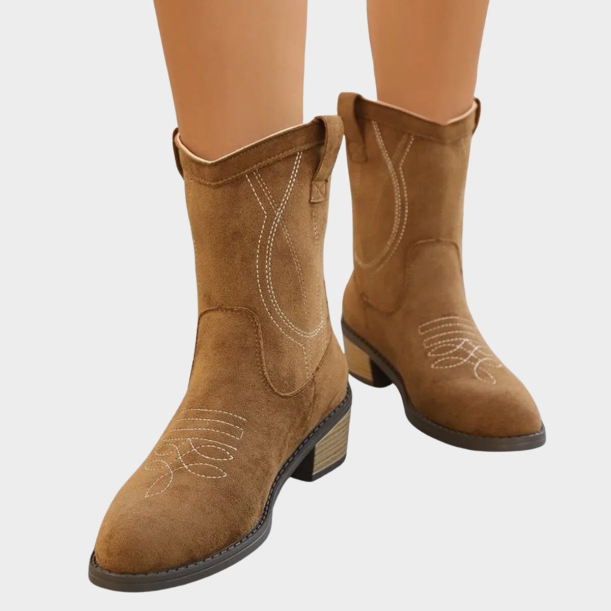 Women's Western Cowboy Suede Mid-Calf Ankle Boots