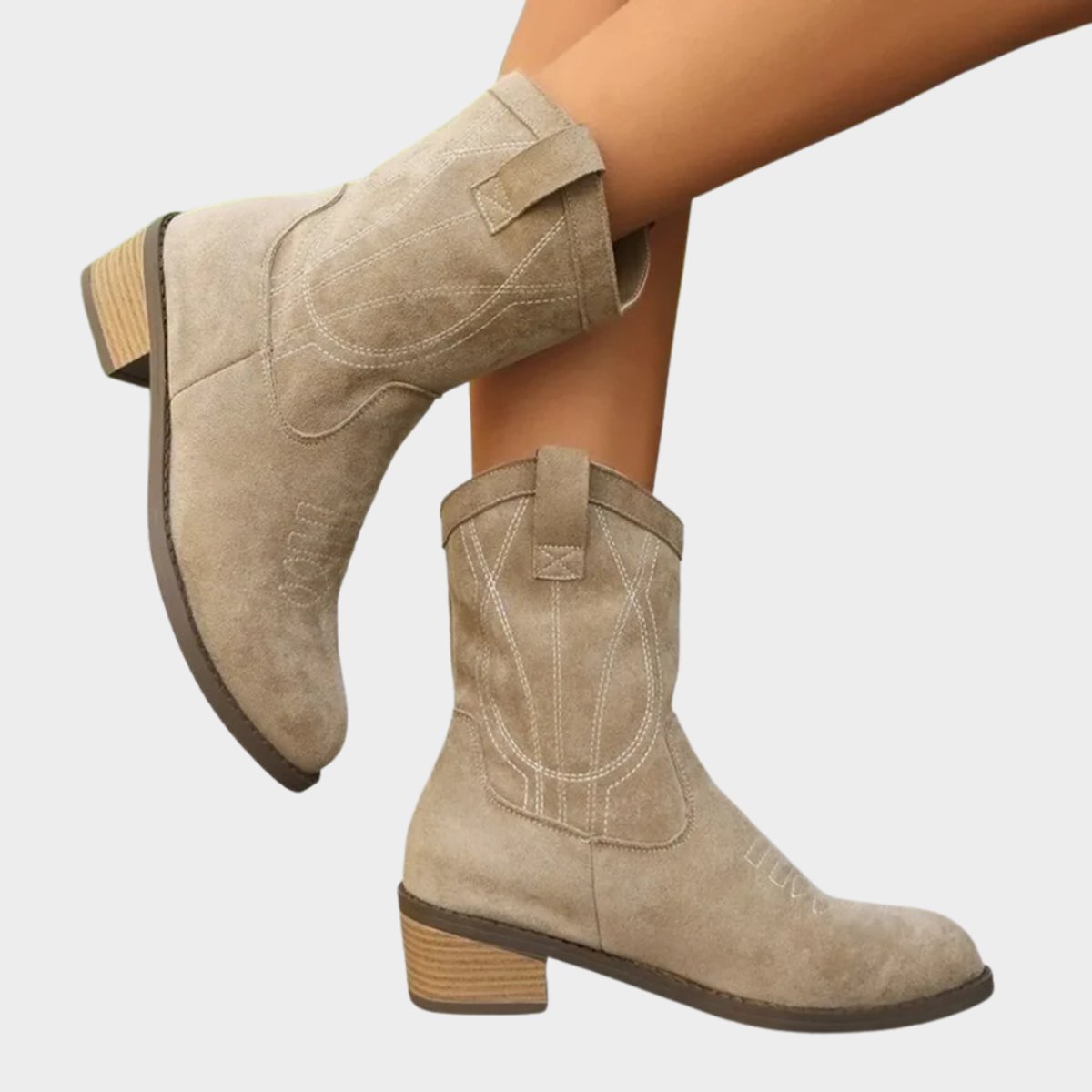 Women's Western Cowboy Suede Mid-Calf Ankle Boots - Grey