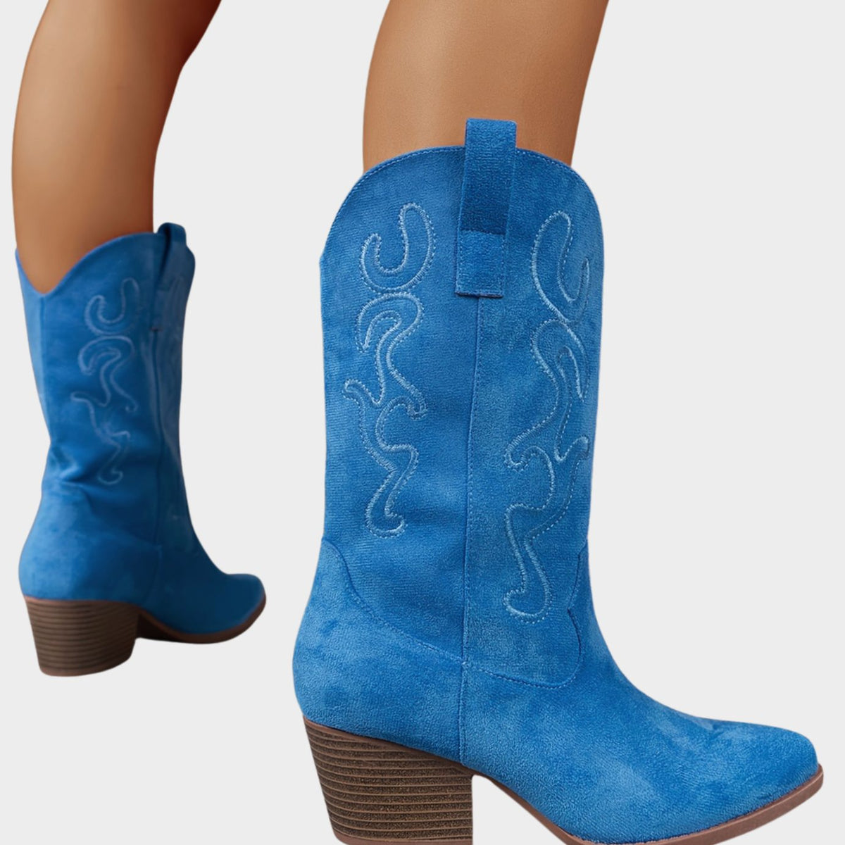 Women's Wide Calf Cowboy Boots Block Heel Western Suede