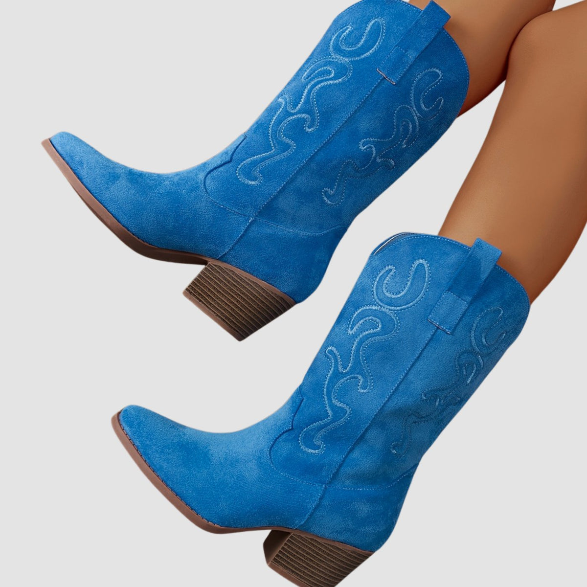 Women's Wide Calf Cowboy Boots Block Heel Western Suede