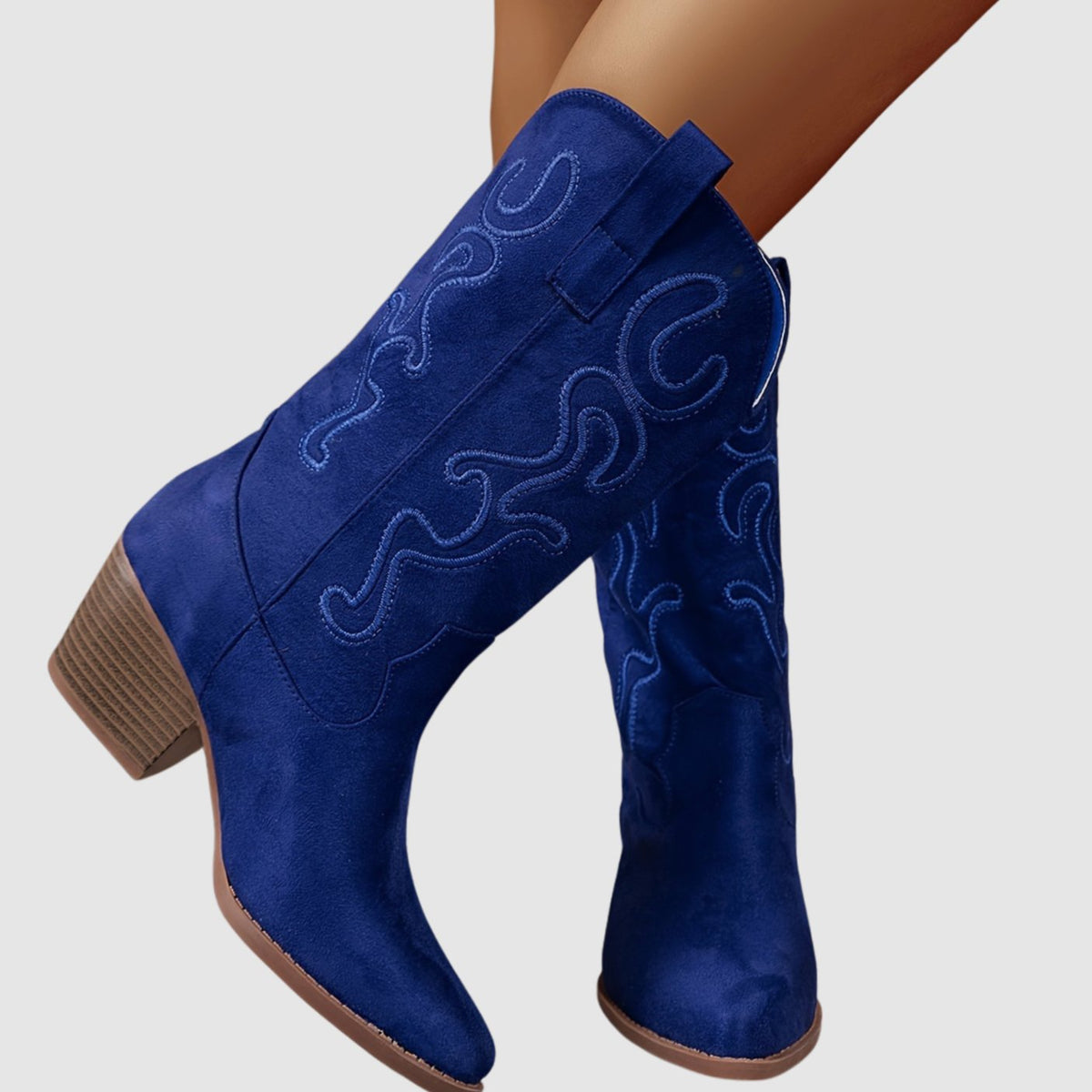 Women's Wide Calf Cowboy Boots Block Heel Western Suede