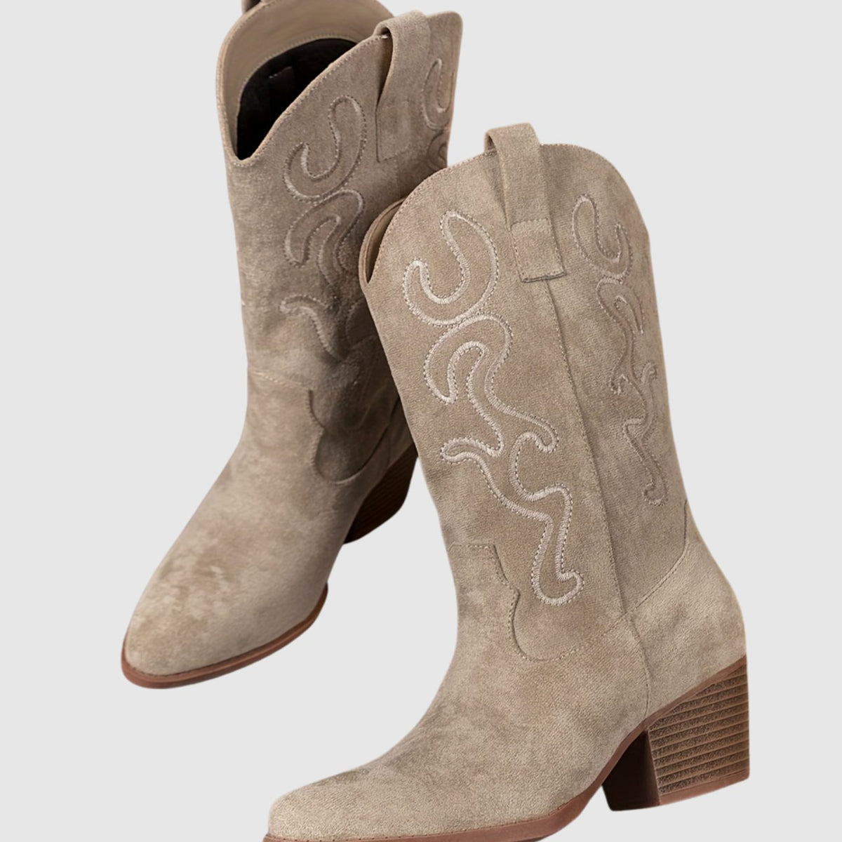 Women's Wide Calf Cowboy Boots Block Heel Western Suede