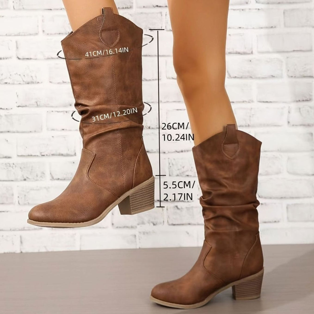 Women's Wide-Calf Flat-Heel Slip-On Western Knee Boots - Light Brown