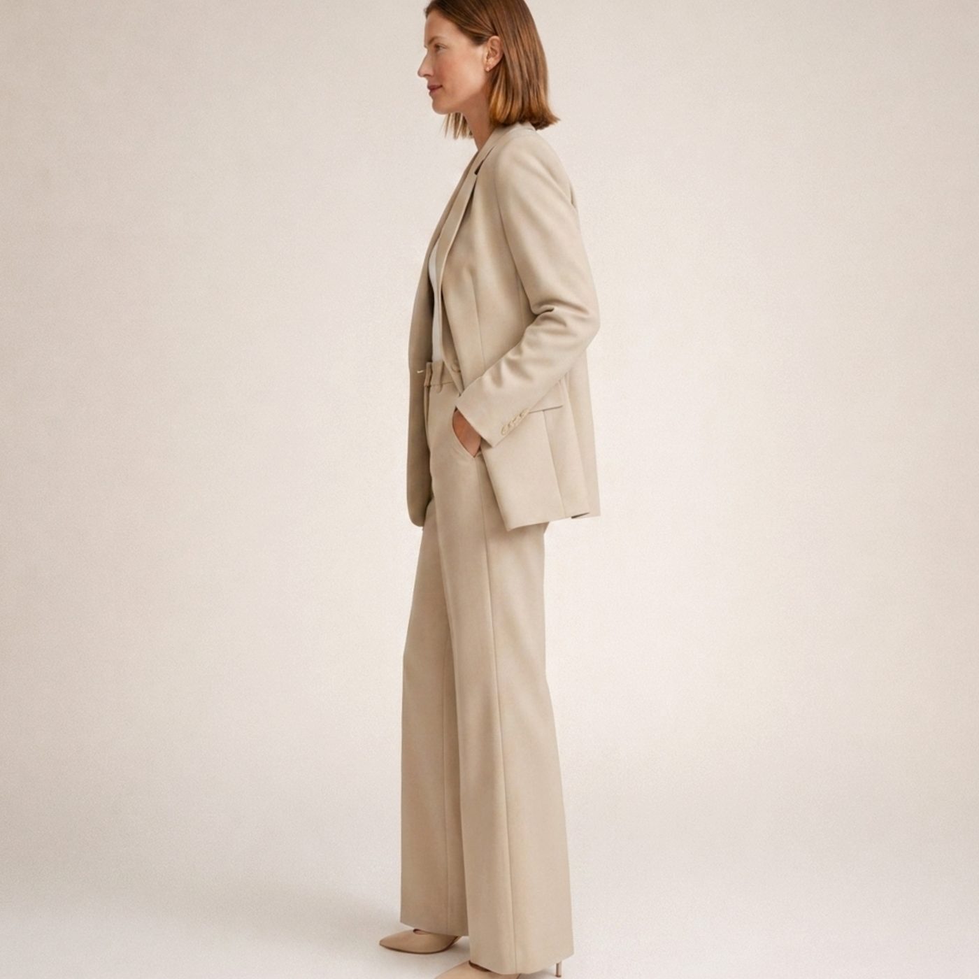 Women's Wide-Leg Flare Trouser Blazer Two-Piece Suit
